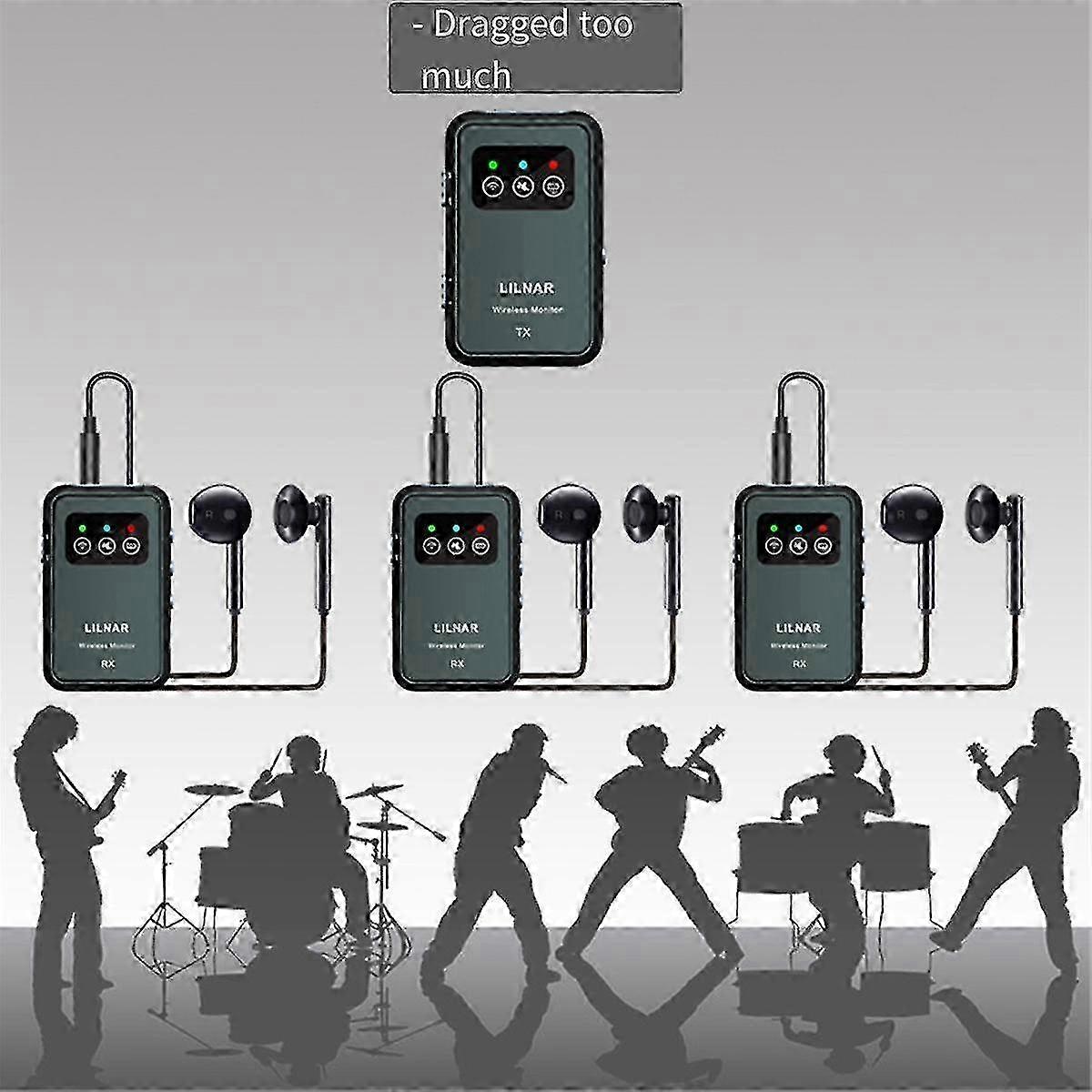 Wireless in Ear Monitor System 2.4 G Earphone Rechargeable Transmitter Receiver Support Stereo Mono 25-26