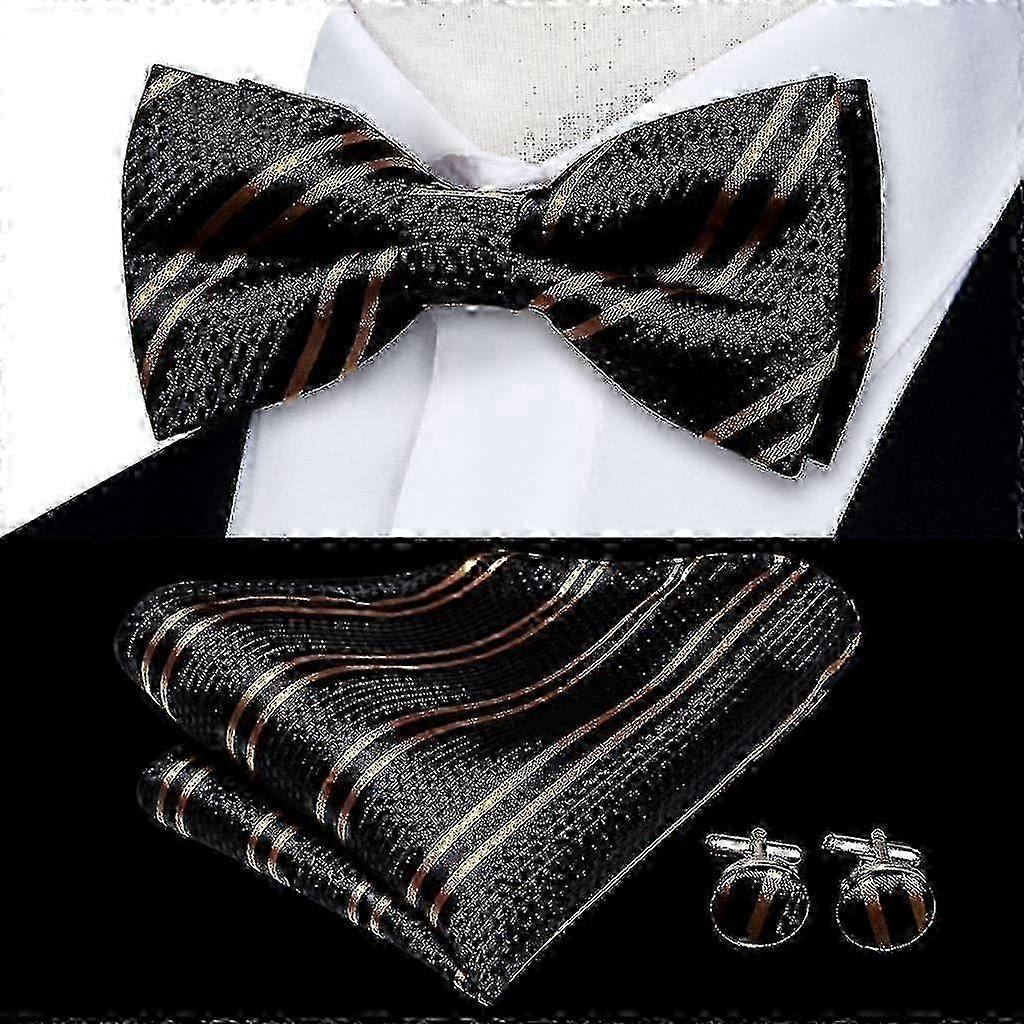 Men's Silk Bow Tie with Matching Cufflinks Set