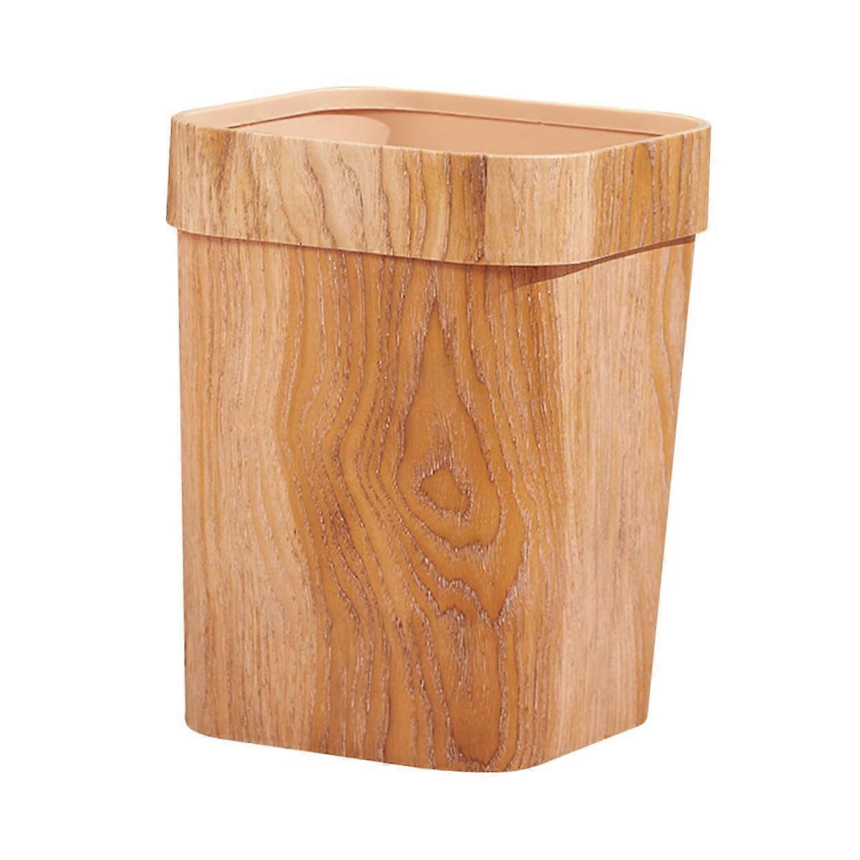 Trash Can Square Wood Grain Pattern Large Capacity For Home Office Kitchen Waste Bin MultiFunction Lightweight