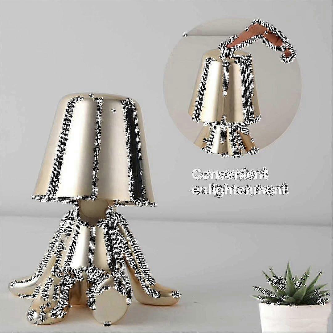 Bedside Touch Table Lamp, Gold Thinker Lamp Desk Light Cordless Rechargeable Portable Decorative Nightstand Lamp With Usb Charging
