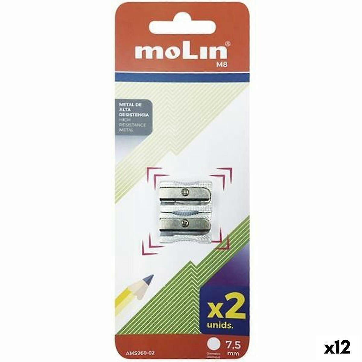 Pencil Sharpener Molin Silver Metal 2 Pieces (12 Units)