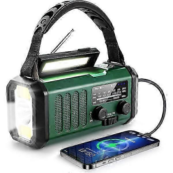 Crank Emergency Radio, 10000mAh Battery - NOAA/AM/FM Weather Radio - LED Flashlight & Reading Lamp - SOS Alarm WELLNGS