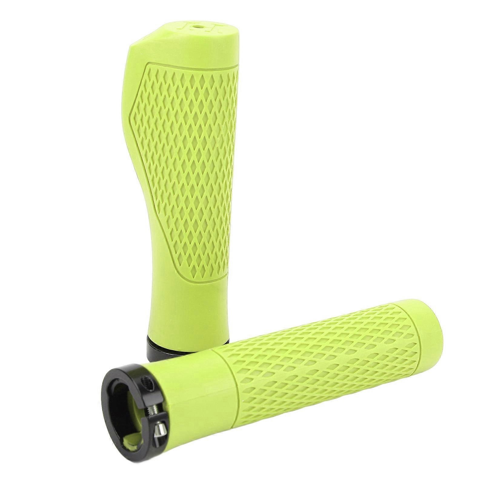 Pair of Cycling Handlebar Grips Rubber Anti Slip Shock Absorbing Ergonomic Cycle Locking Handle Grips Greenyellow 
