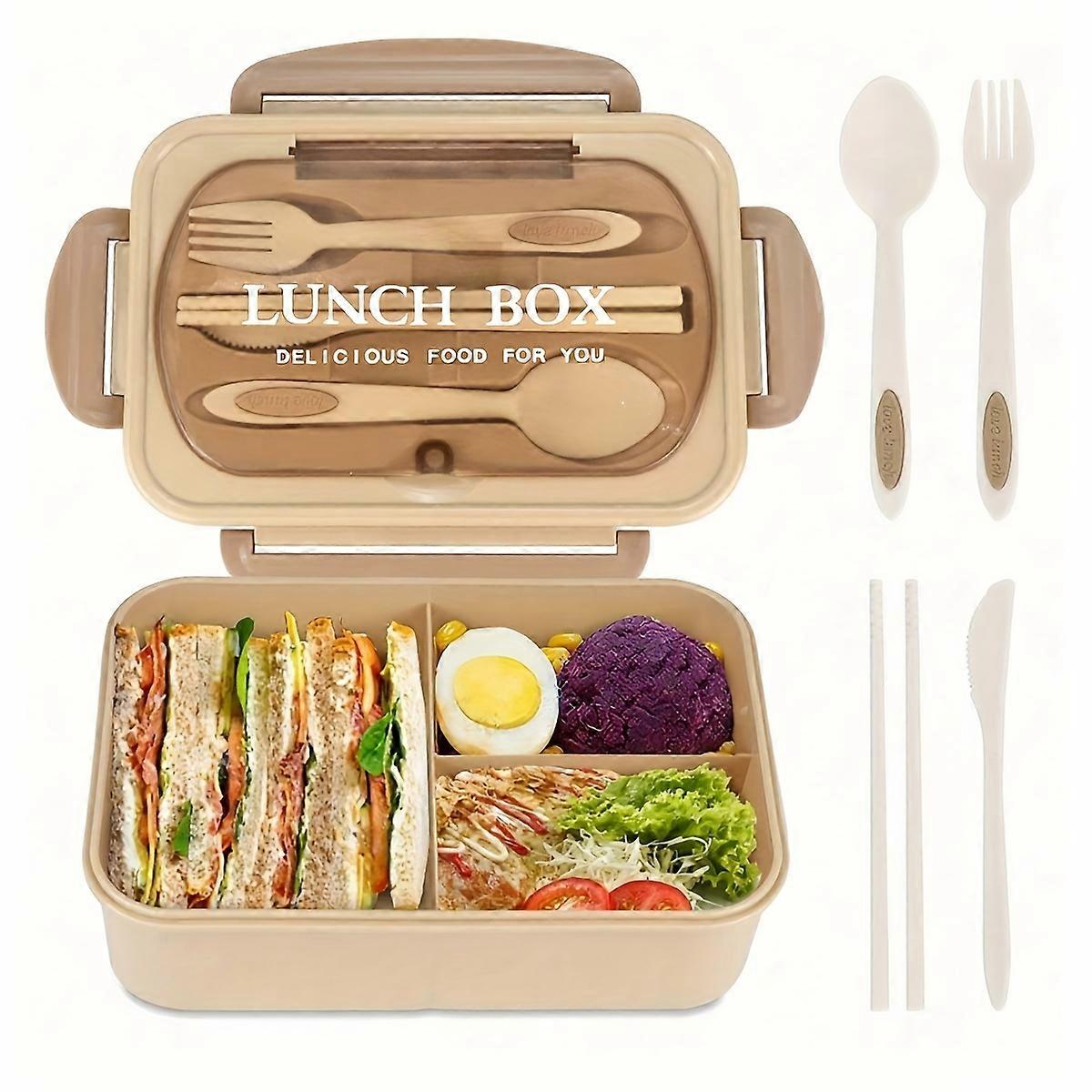 4-Compartment Lunch Box Set, Leakproof Microwaveable Food Container with Utensils, 4 Color Options for School Office