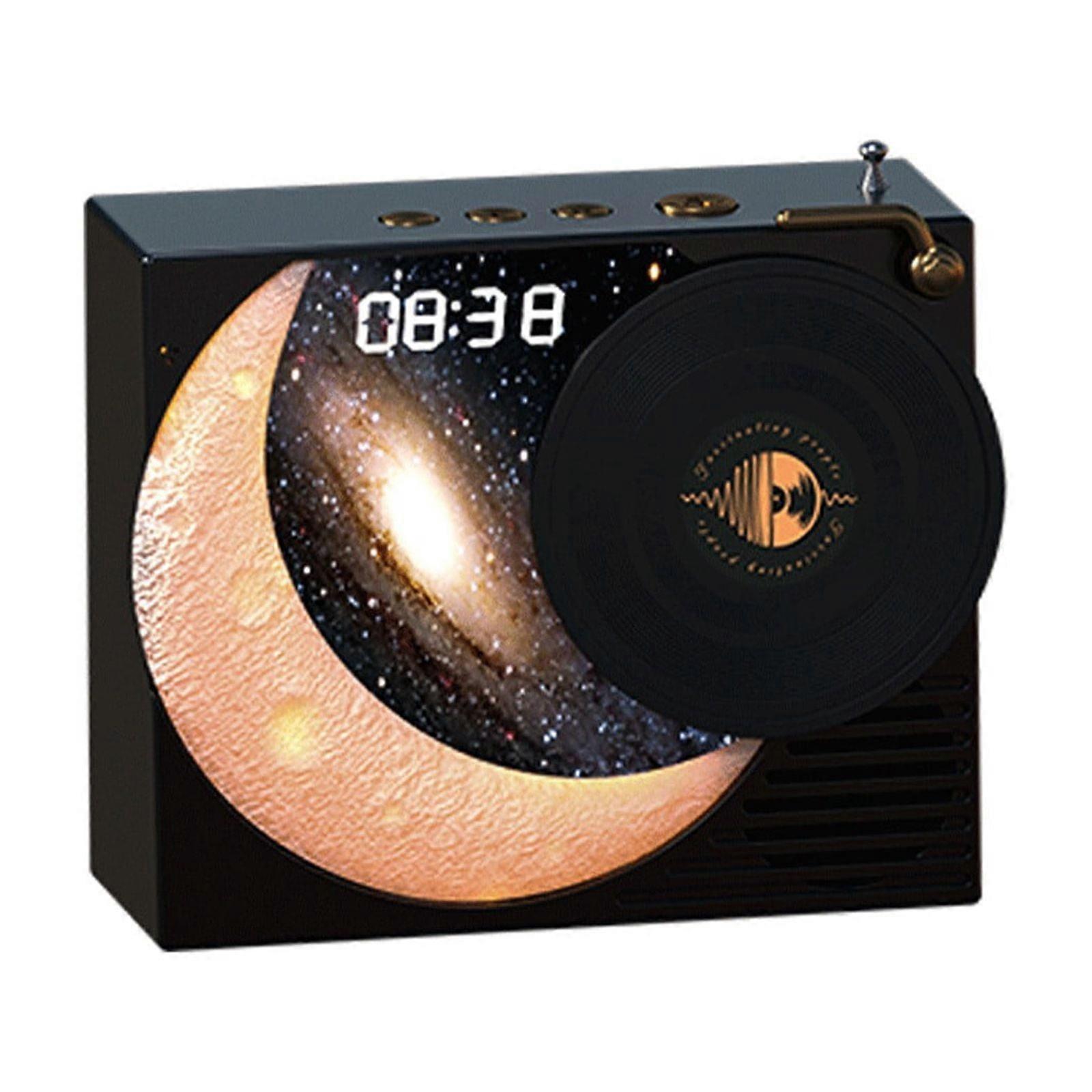 PAVEOS Retro Galaxy Bluetooth Speaker with Vinyl Records Display, RGB Lights & Clock, Compatible with Home Audio Systems - Black