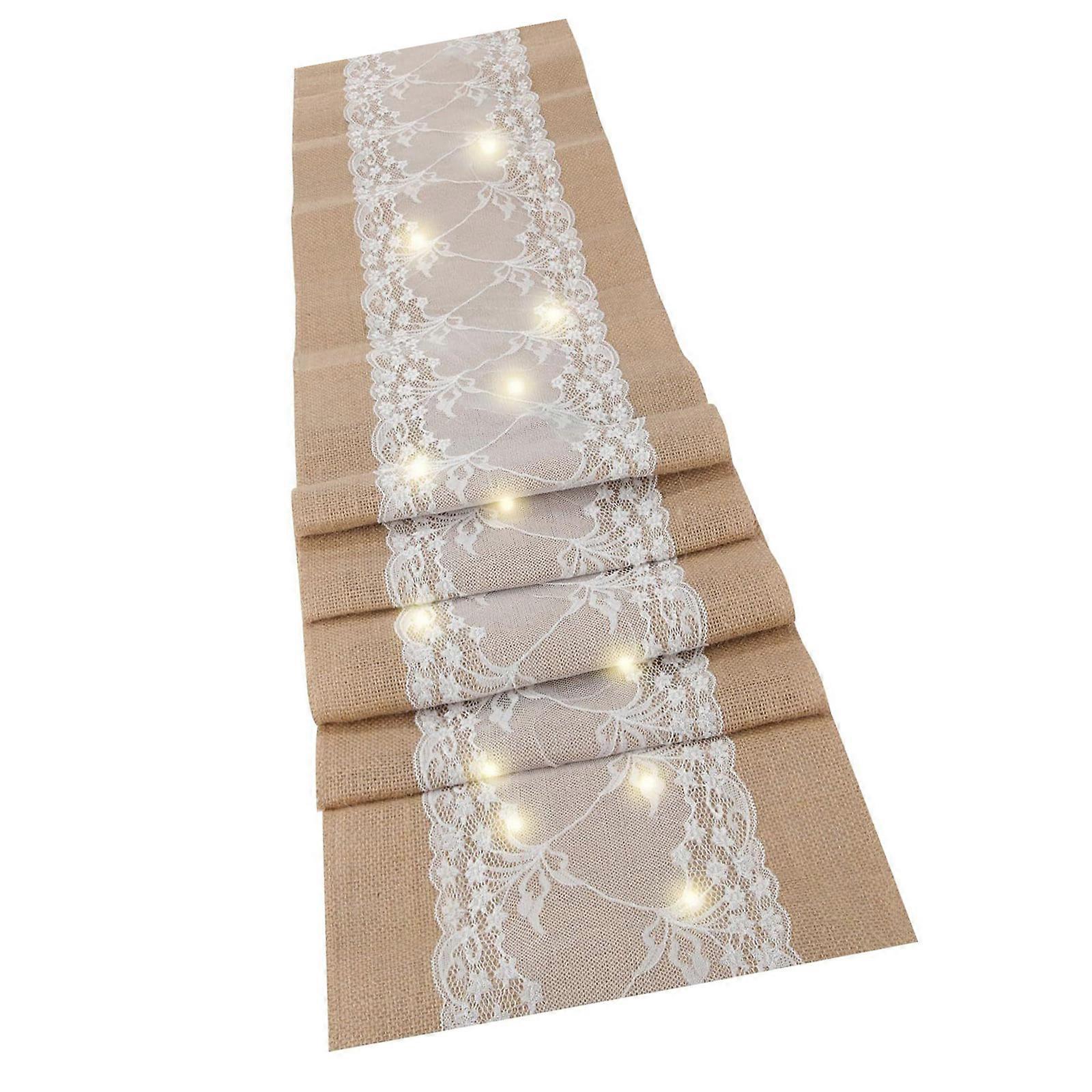 Reusable Burlap Lace Table Runner With LED Light Fade Resistant Polyester Fabric for Indoor Furnitures Cover  30 275cm