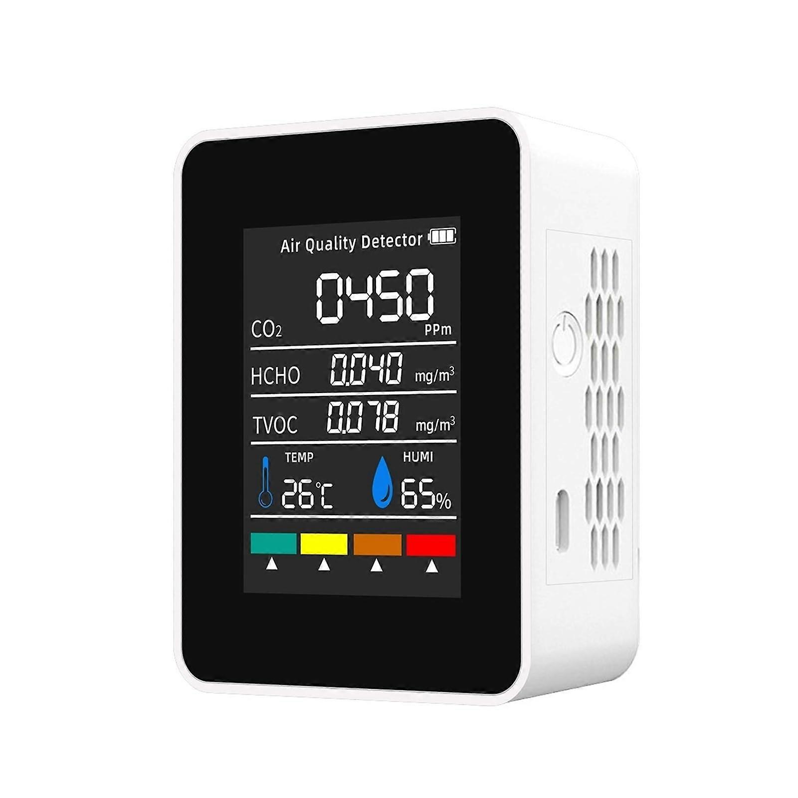 CO2 Air Quality Monitor with LCD Display, 5in1 Gas Detector for CO2 HCHO TVOC Temperature Humidity
