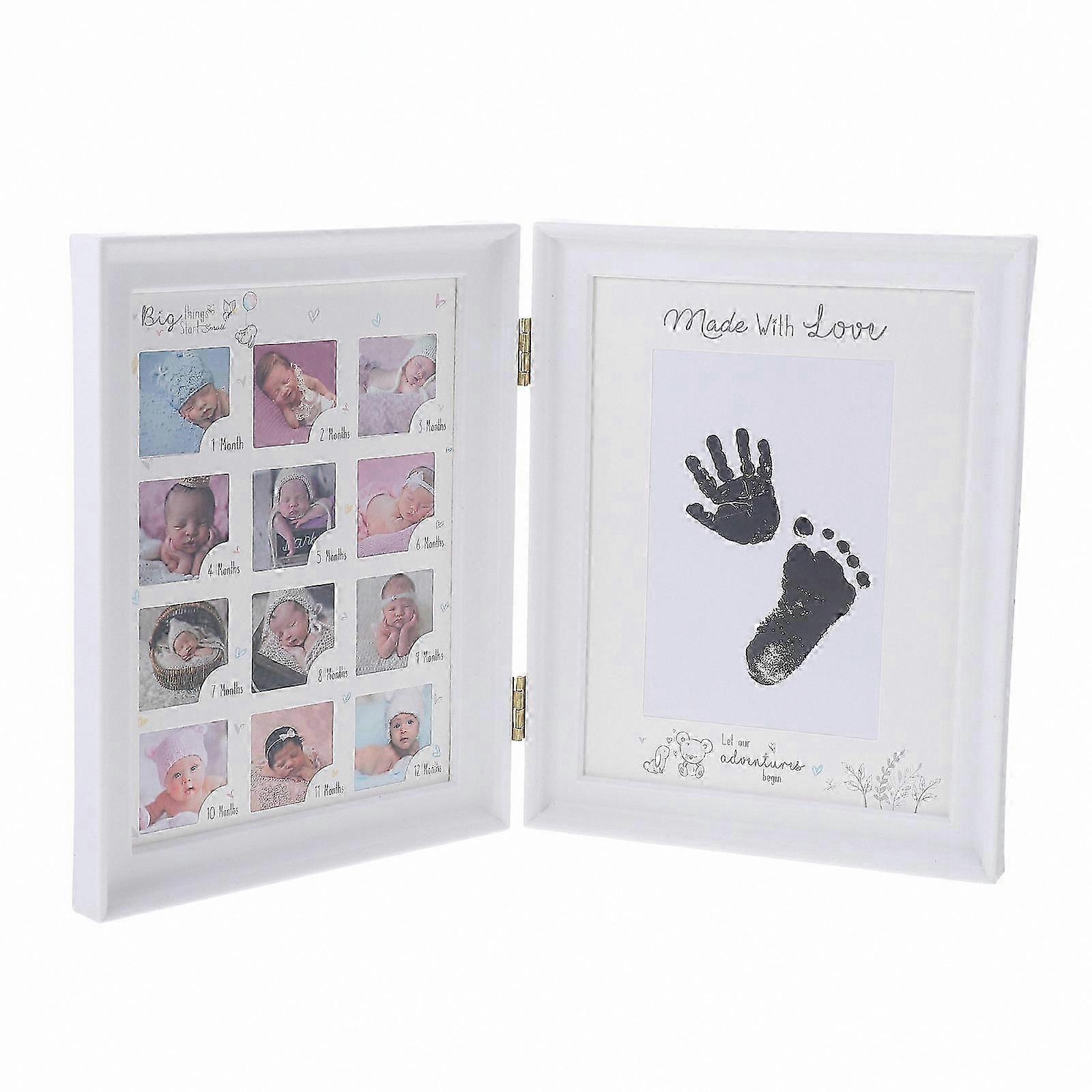 Baby Handprint and Footprint Keepsake Frame for Growth Milestones Memory Preservation