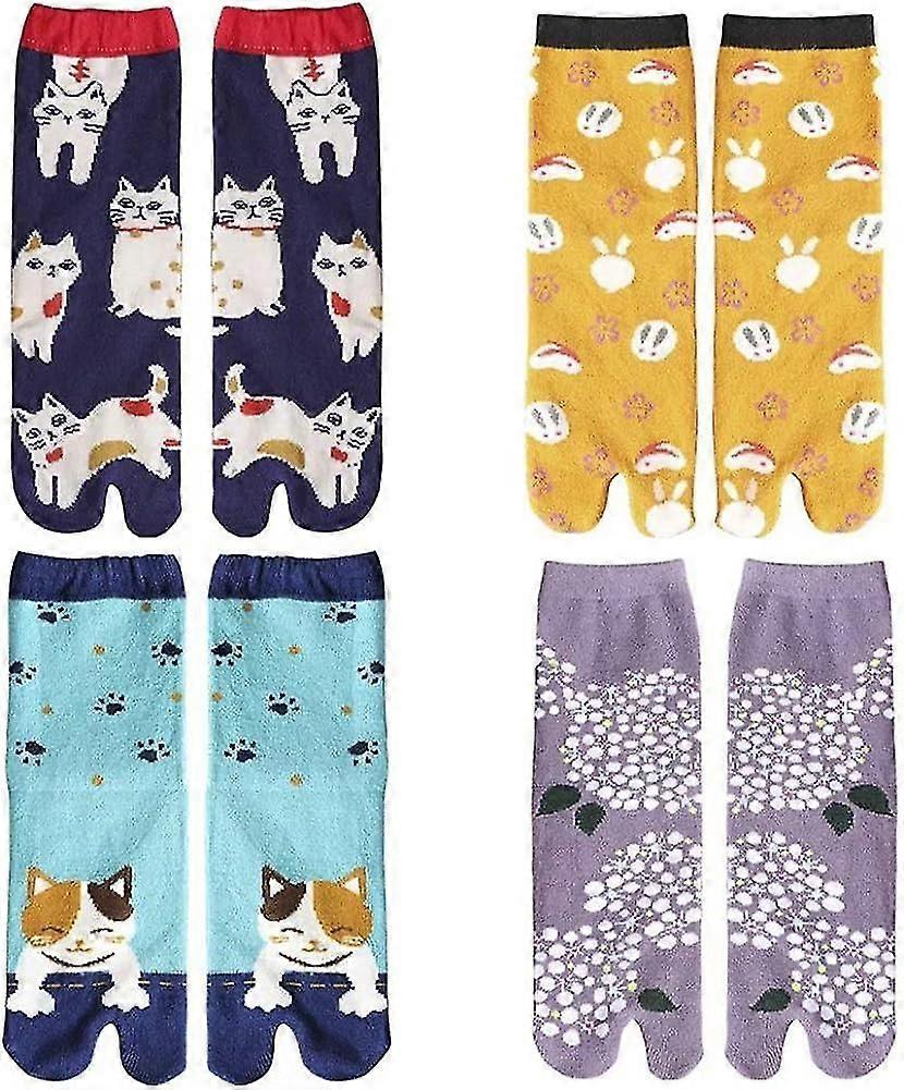 Kvinnor 4-par pack tofflor split toe tabi ninja strumpor, blå, 7-9