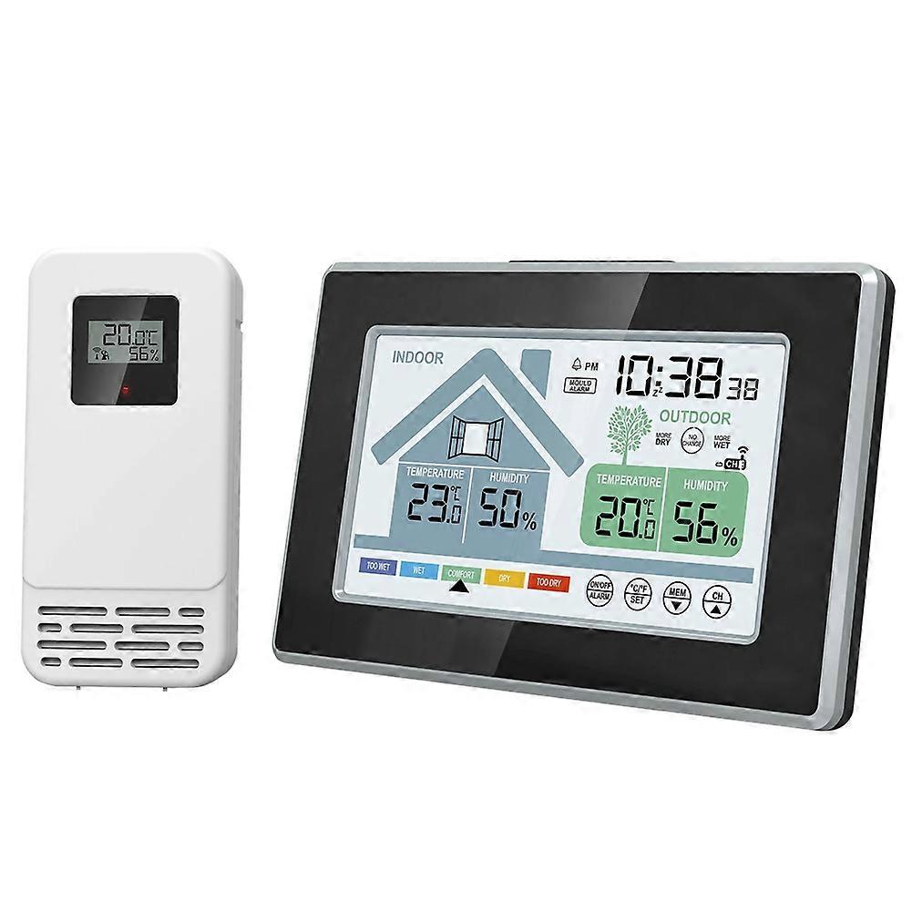 Indoor Outdoor Temperature Humidity Meters Mould Alarm Weather Station Touch Screen Push Button Electronic Weather Clock