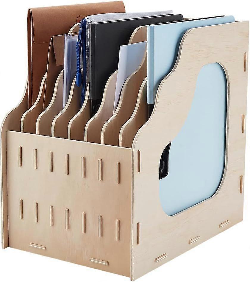 8 Slot Paper File Organizer for Desk Wood File Paper Holder Shelf Desktop Document Letter Envelope Mail Sorter Storage Rack Compartments for A4 Size F