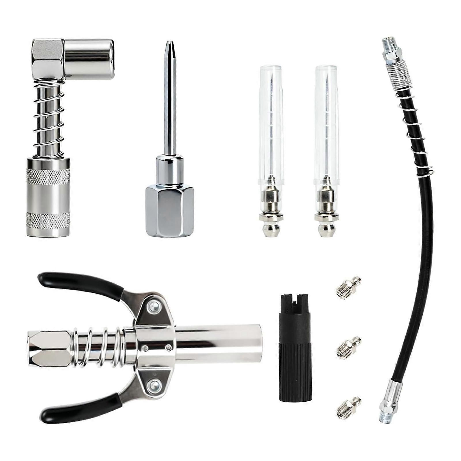 10pcs Grease Accessory Kit Includes Coupler Grease Coupler Adapter Needle Dispenser Nozzles Hose Zerk Fitting & Cleaner Multicolor
