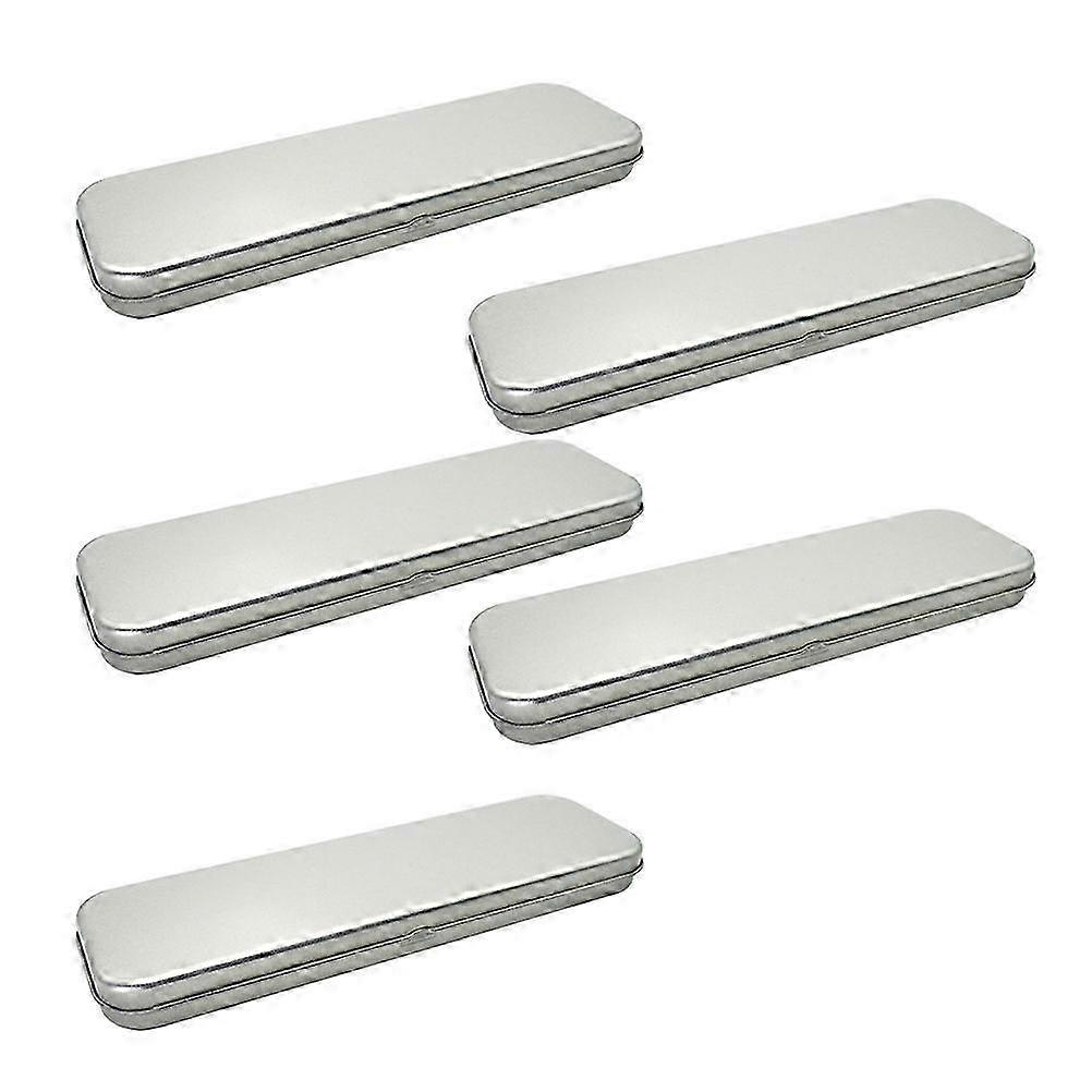 5pcs Pencil Case Iron Tinplate Frosted Single-layer Pencil Case Rectangular Metal Pen Box for Students (Silver