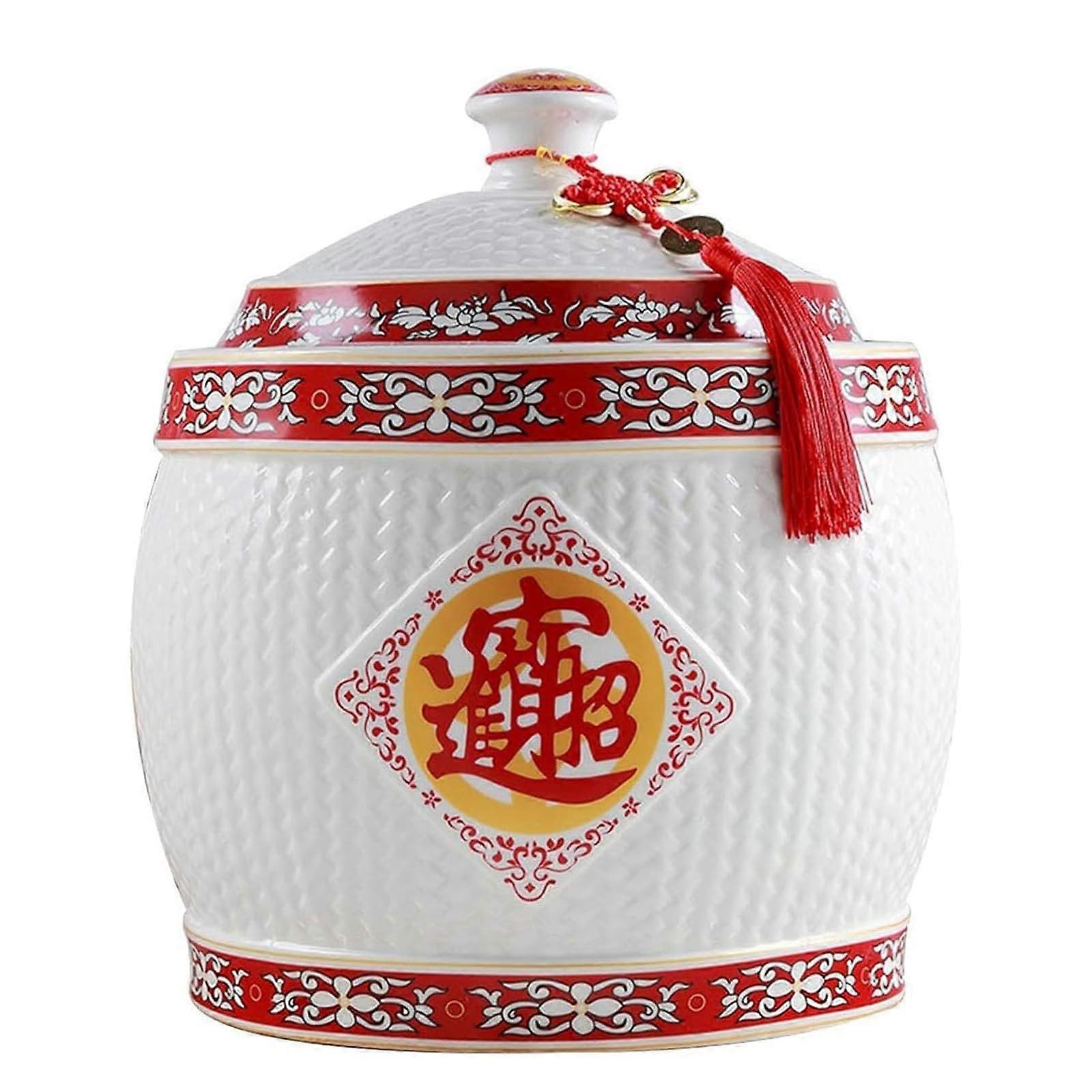 Large Ceramic Rice Storage Container with Sealed Lid and Builtin Grain Dispenser for Kitchen
