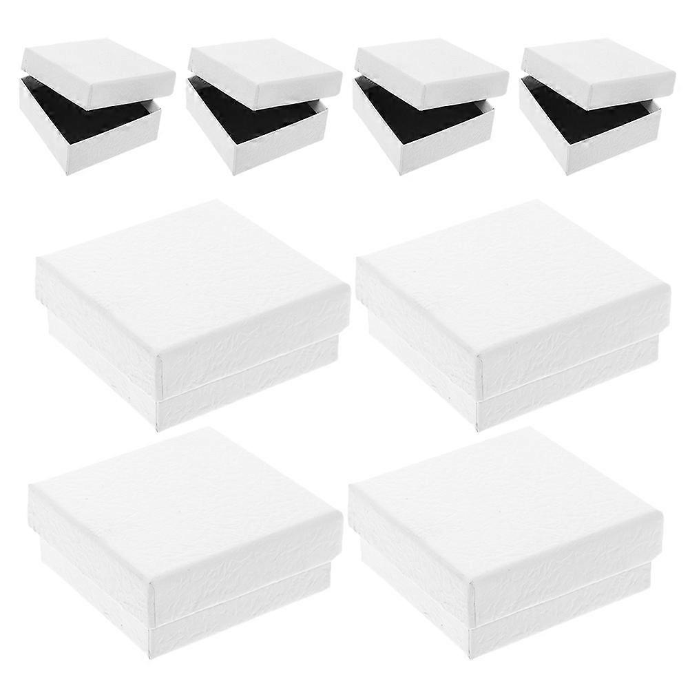 Paperboard Jewelry Storage Box with Sponge Insert 8Pcs White Square Cases