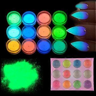 Pigmento fluorescente notturno, polvere glitterata ultrafine, polvere per nail art, polvere fosforescente, punta decorativa luminosa, strumento di bellezza, 12 colori