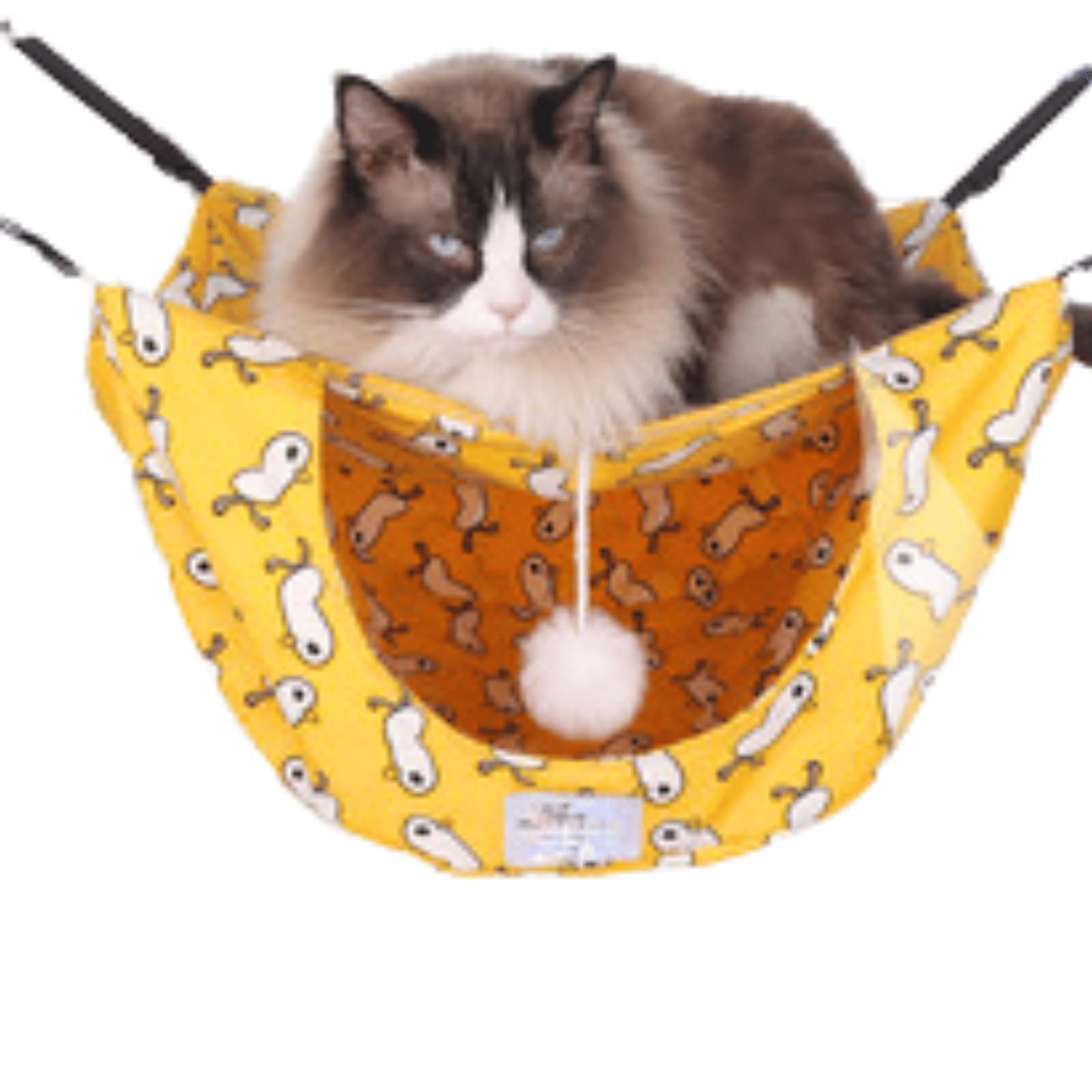 Double Layer Cat Hammock with Cooling Cushion and Plush Ball for Small Pets Yellow Medium