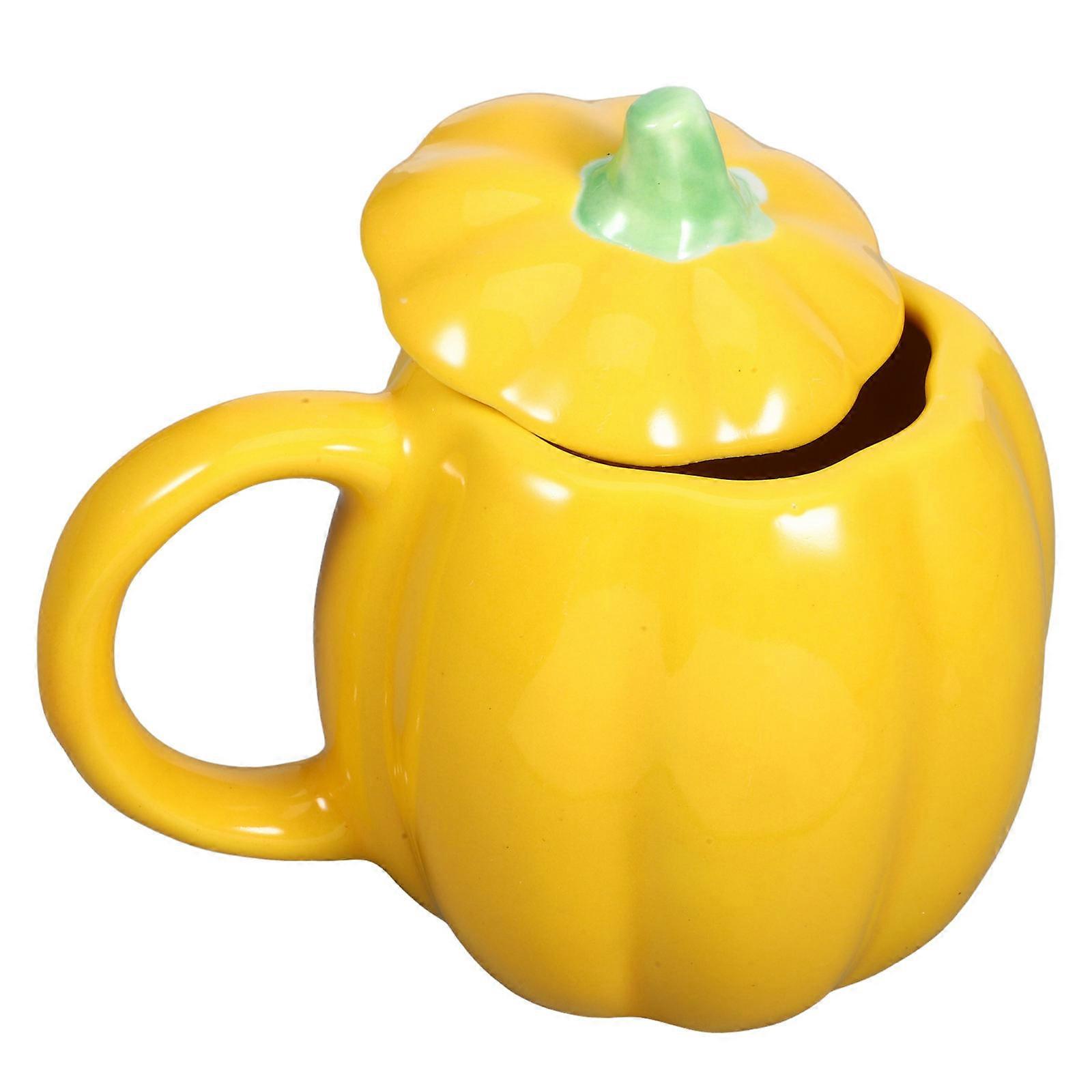 Ceramic Mug with Lid Pumpkin Shape Cup for Storage Use