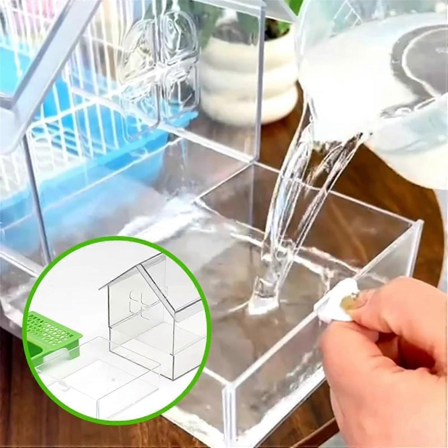 PullOut Parrot Feeder with Dual FoodWater Troughs, Transparent Bird Cage Feeder, White