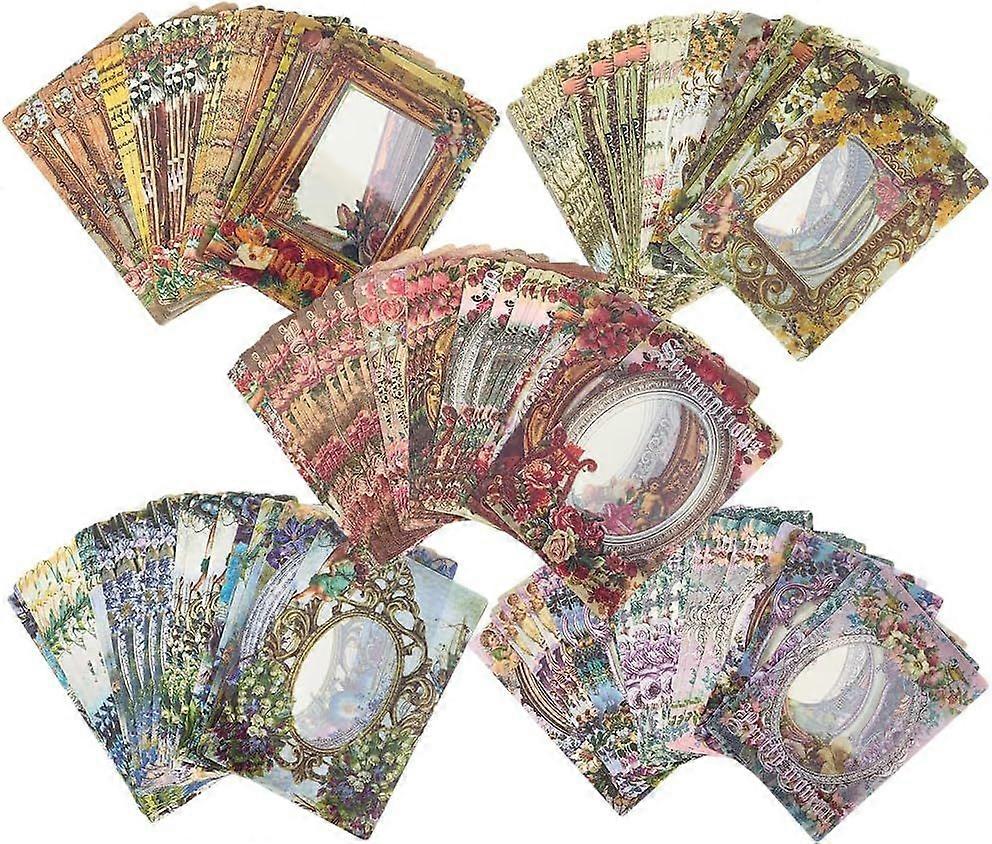 150Pcs 5 Sets Vintage Paper Frame Border Photo Picture Mirror Scrapbook Embellishments Window Cutouts Flower Lace Diary Decorative for Card Making DIY