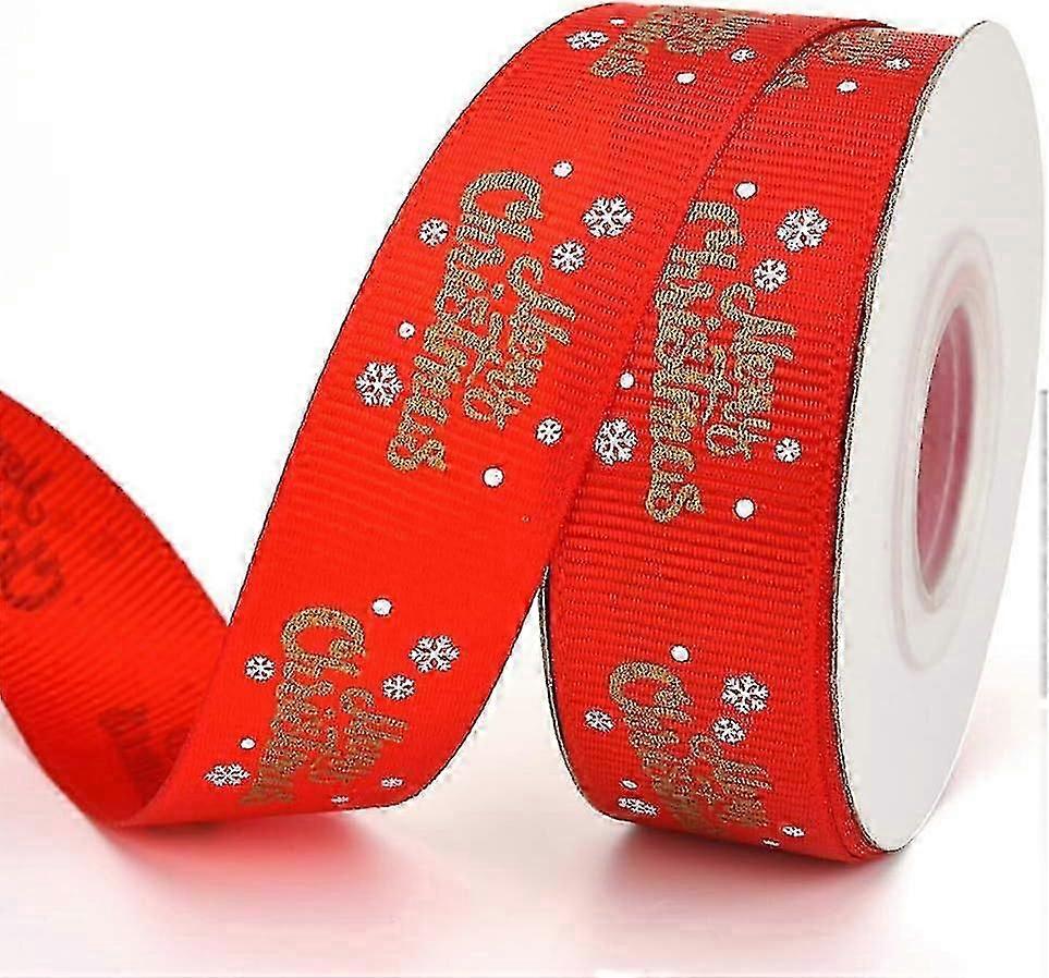 Ribbon With 'merry Christmas' And Snowflake Design - For Crafts And Gift Wrapping - Red - 9.1 M Long And 2 Cm Wide