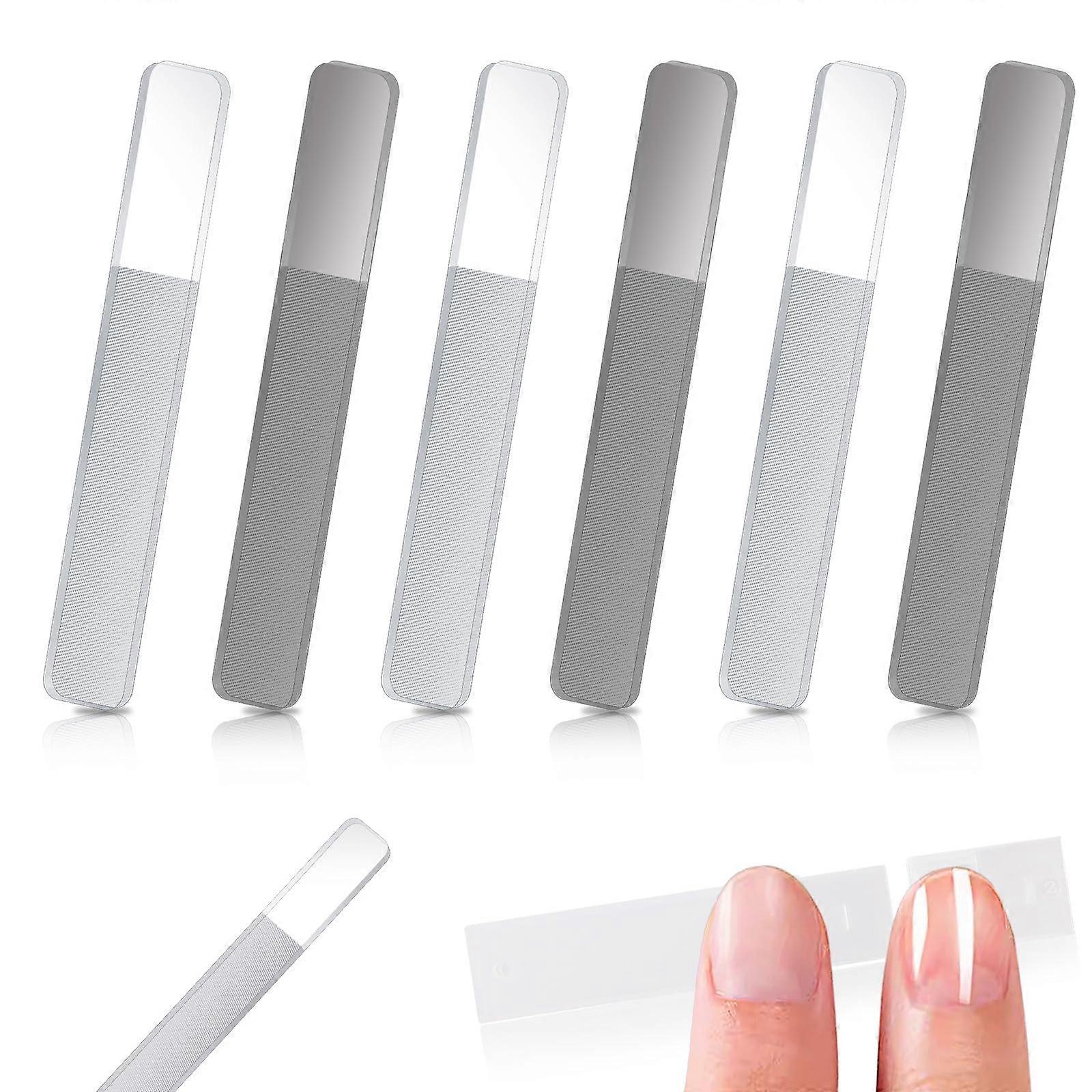 6 Pack Glass Nail File and Nano Crystal Buffer for Natural Nails with Case, Gentle Shine Finish