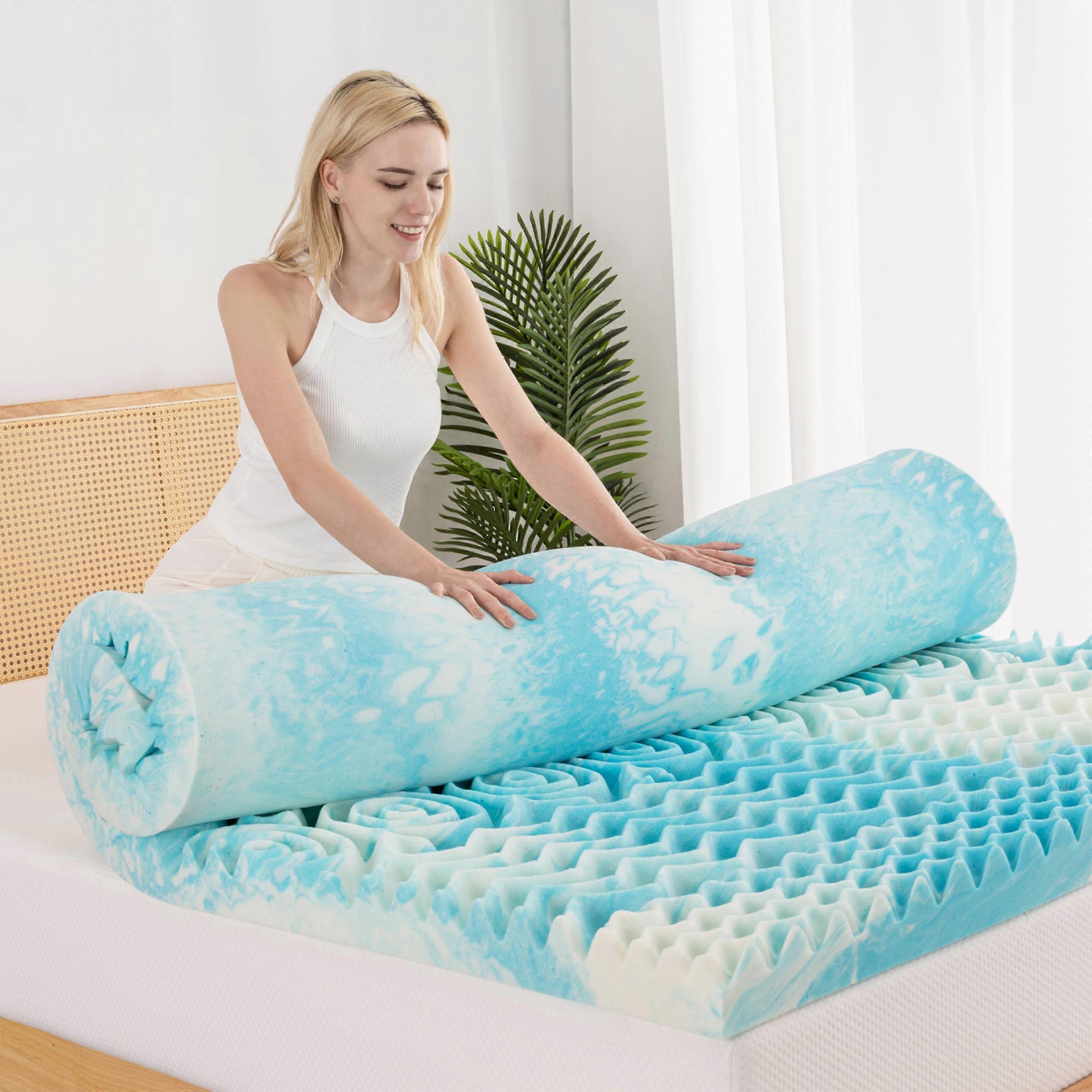 Cooling Gel Memory Foam Mattress Topper Twin 3 Inch 5Zone Support for Pressure Relief Blue