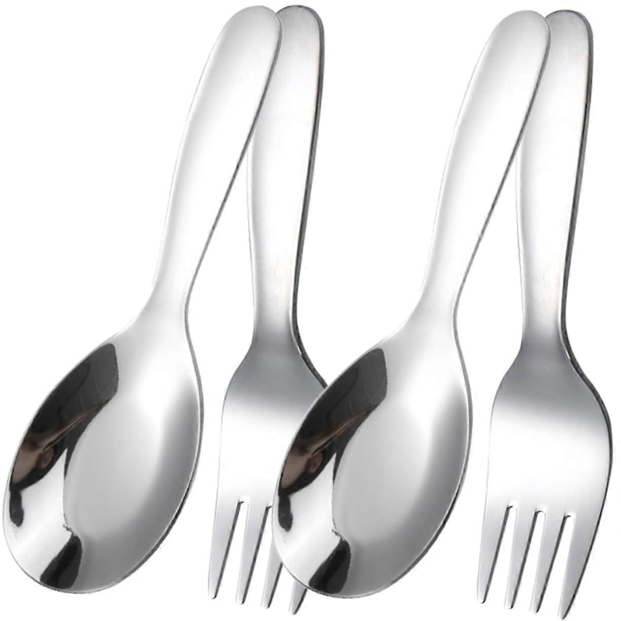 4Pcs Heavy Duty Stainless Steel Serving Spoon and Fork Set, Mirror Polished Utensils for Kitchen and Parties
