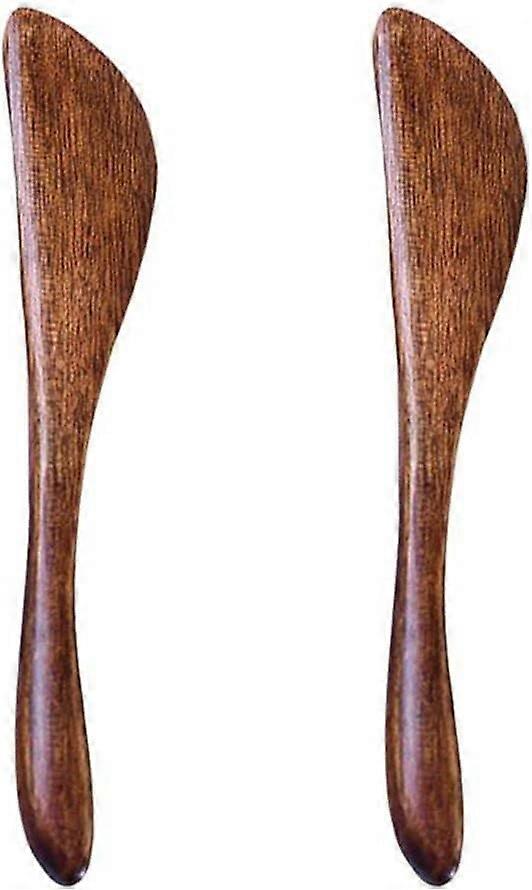 2 Pcs Natural Wood Butter Spreader Knives with Rustic Design for Cheese Jam Cake Brown