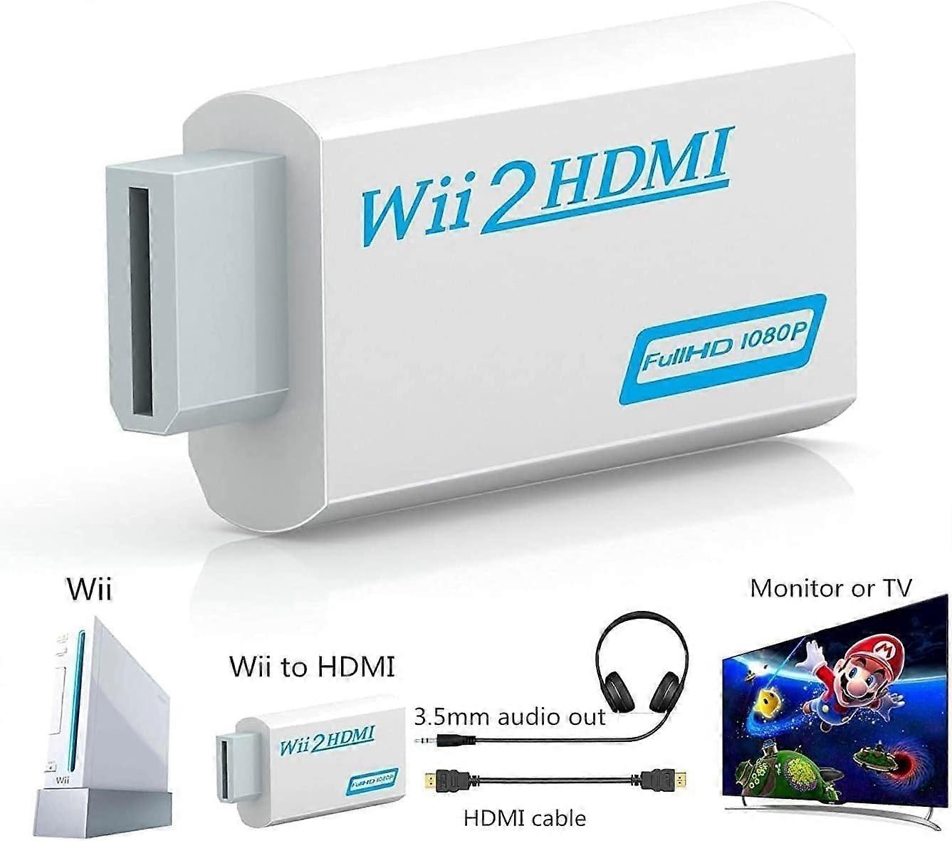 HDMI Converter 1080p Adapter with Audio Output for HDTV, Compatible with Wii and Supports All Wii Modes (White)