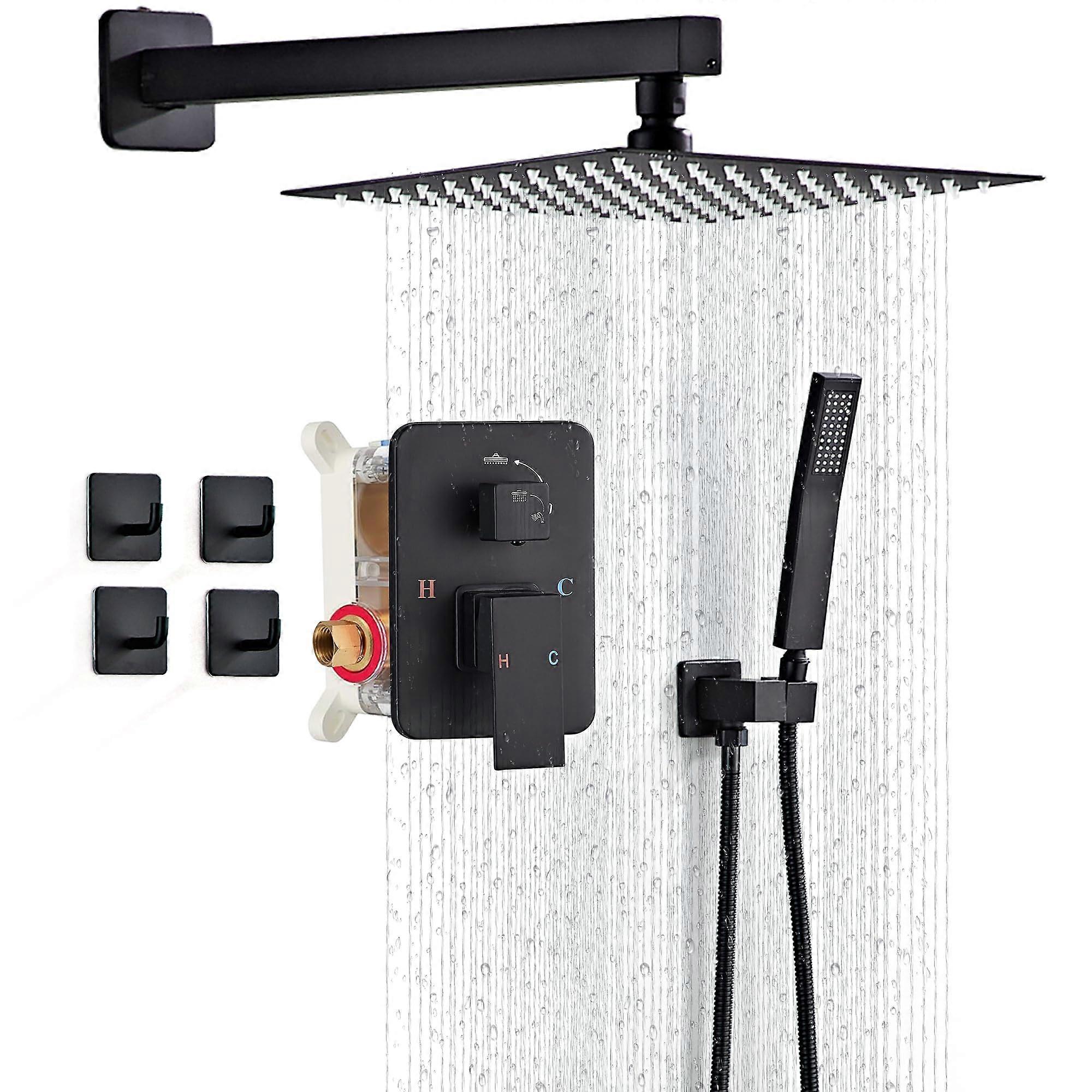 Rainfall Shower System Matte Black Faucet Set with 10 Inch Head, Handheld,  Pressure Flow