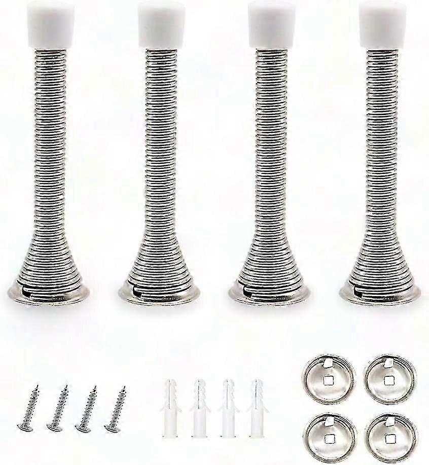 Kostatech 4-pack Spring Door Stoppers, 85mm Silent Rubber Door Protector For Bedroom Kitchen (silver)