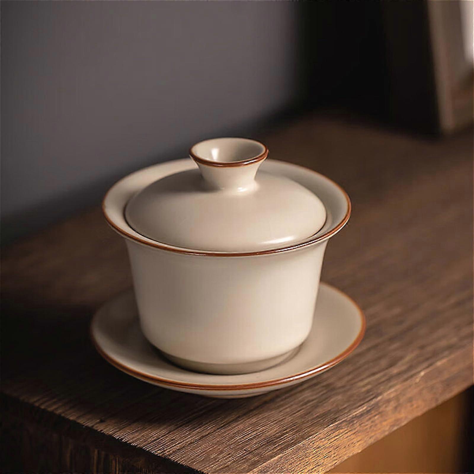 Chinese Gaiwan Tea Set 150ml Light Yellow Jingdezhen Porcelain Kung Fu Style for Precise Brewing