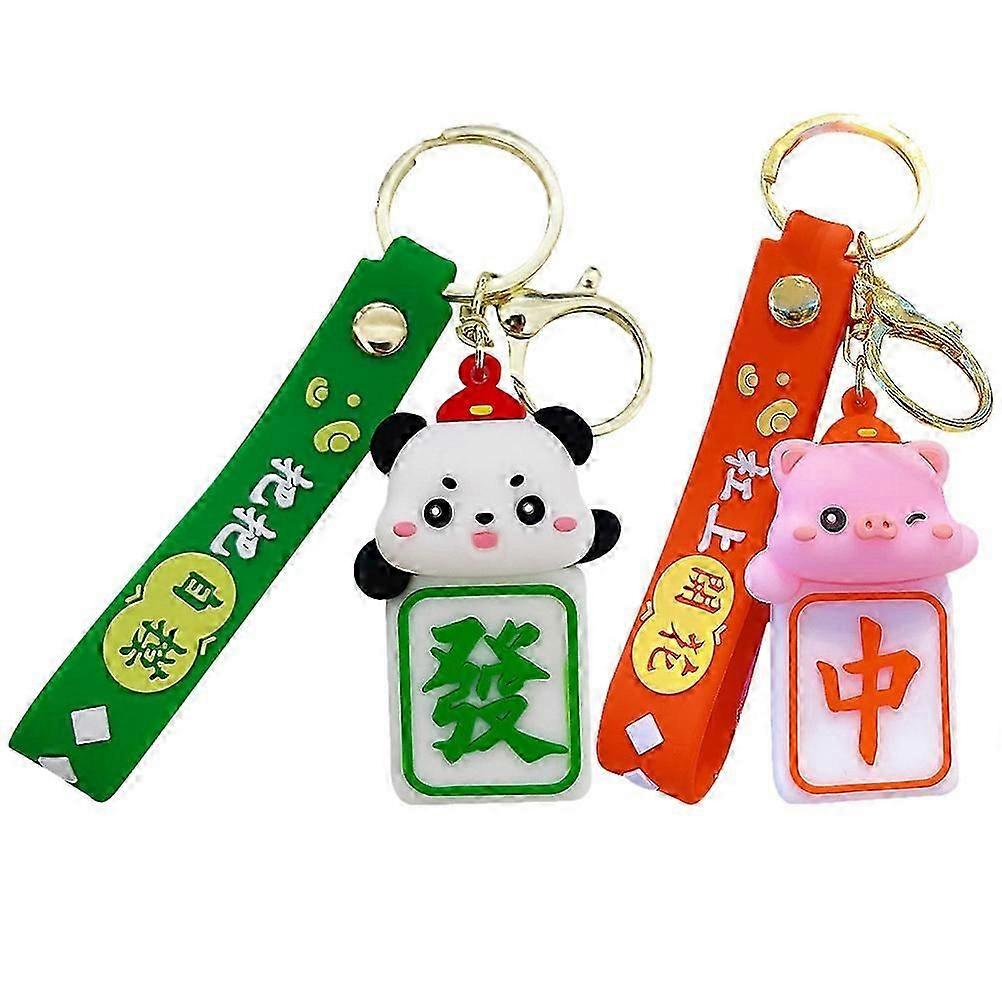 2Pcs Mahjong Keychains, Car Keys Pendant Backpack Keyrings-JJ