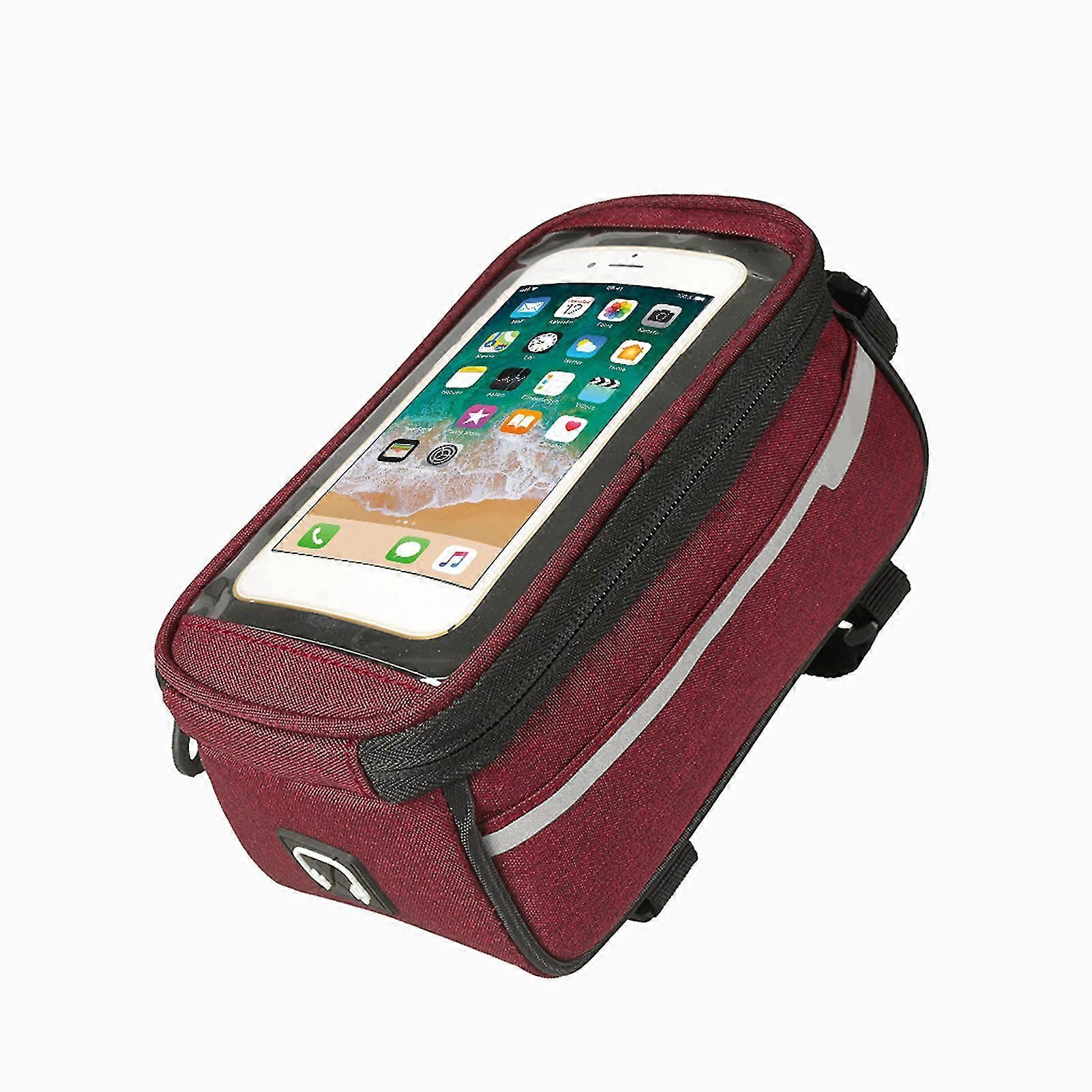 Bolsa multifuncional impermeável e portátil para bicicletas de 25 a 26 polegadas, com suporte para celular no tubo frontal e compartimentos para bicicletas de 6 polegadas.