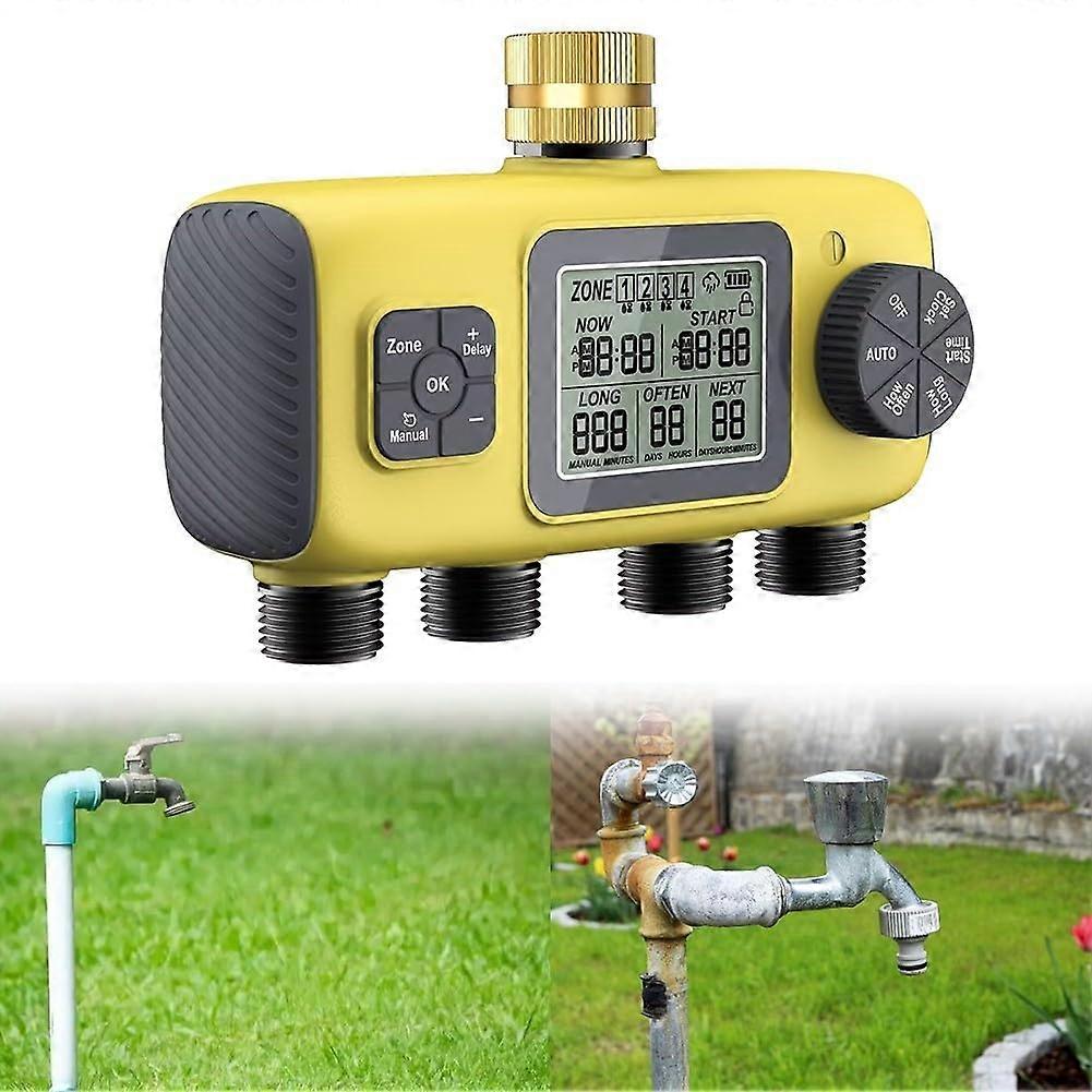 Garden Irrigation Timer with Automatic FourZone Control, Weatherproof Lawn Watering System