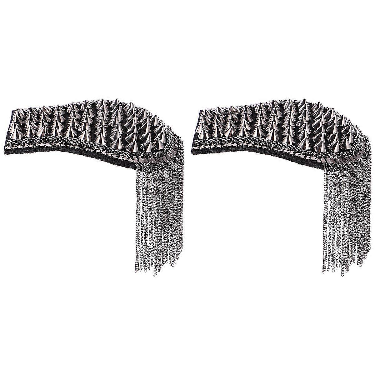 Rivet Tassel Epaulet Decoration Star Pattern Gun Black 2Pcs