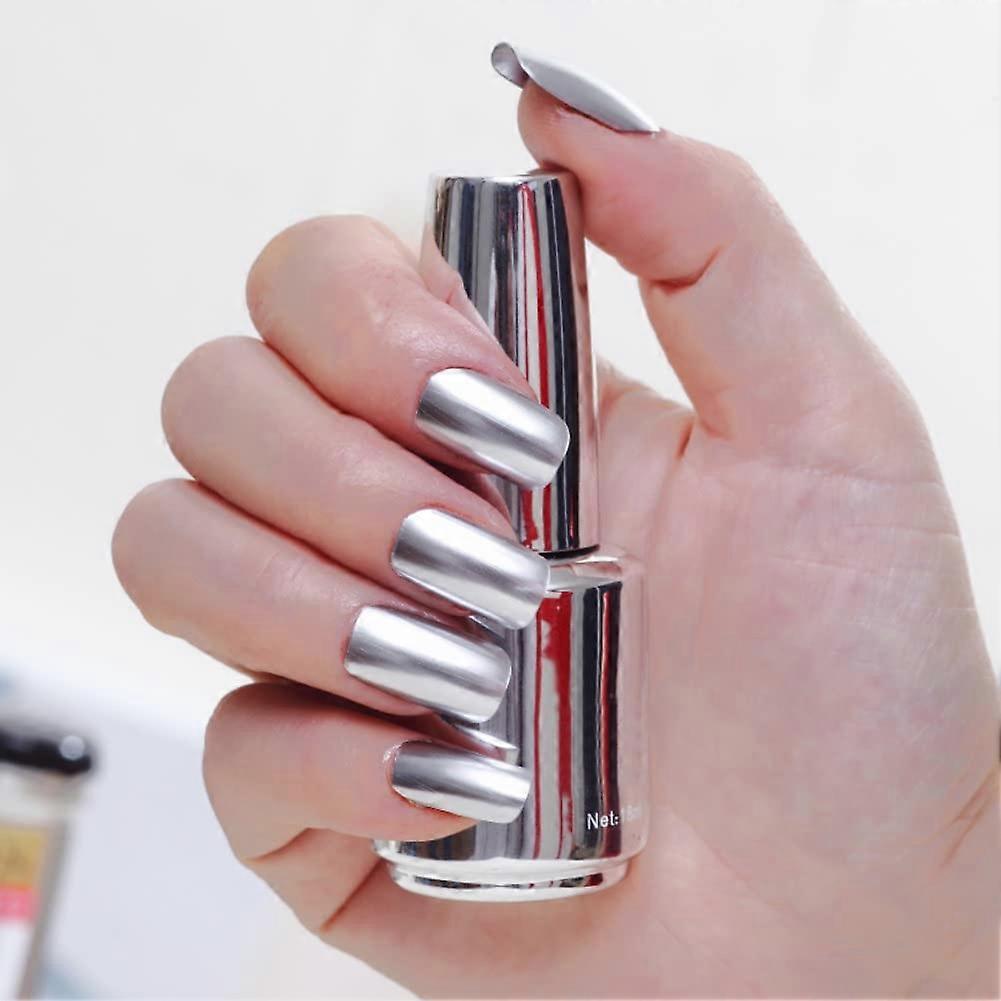 Metallic Silver Mirror Chrome Nail Polish 18ml Quick Dry Long Lasting Smooth Finish