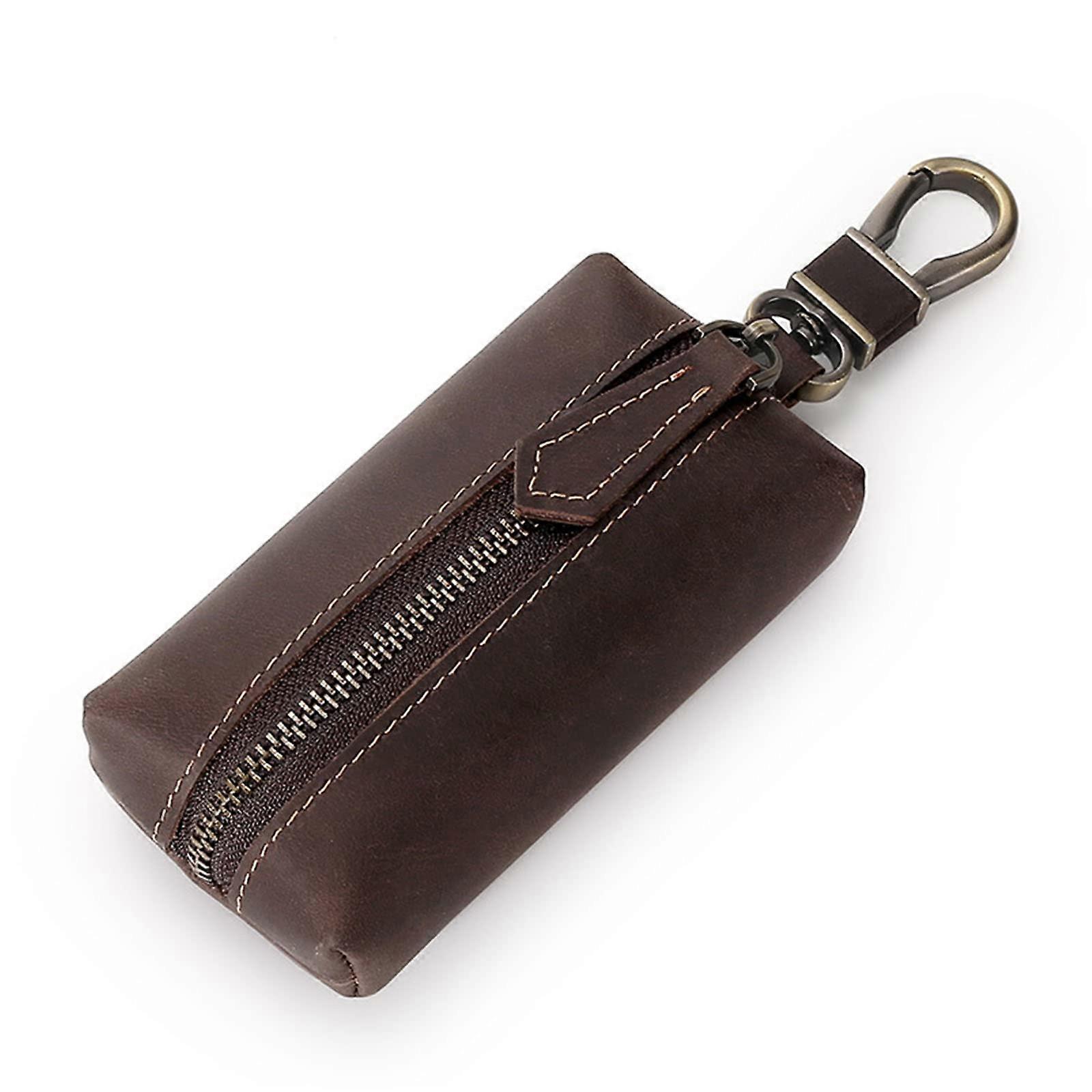 Leather Coin Purse with Zipper Mini Wallet Keyring Compact Durable Leather MultiPurpose Storage