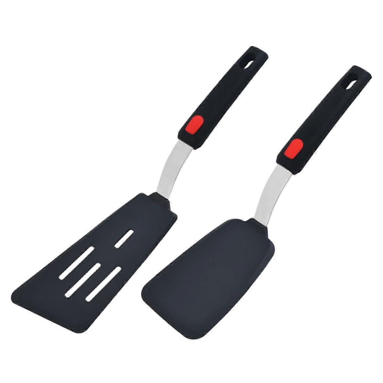 2Pcs Heat Resistant Silicone Spatula Set Slotted and Solid Non Stick Cooking Utensils for Kitchen