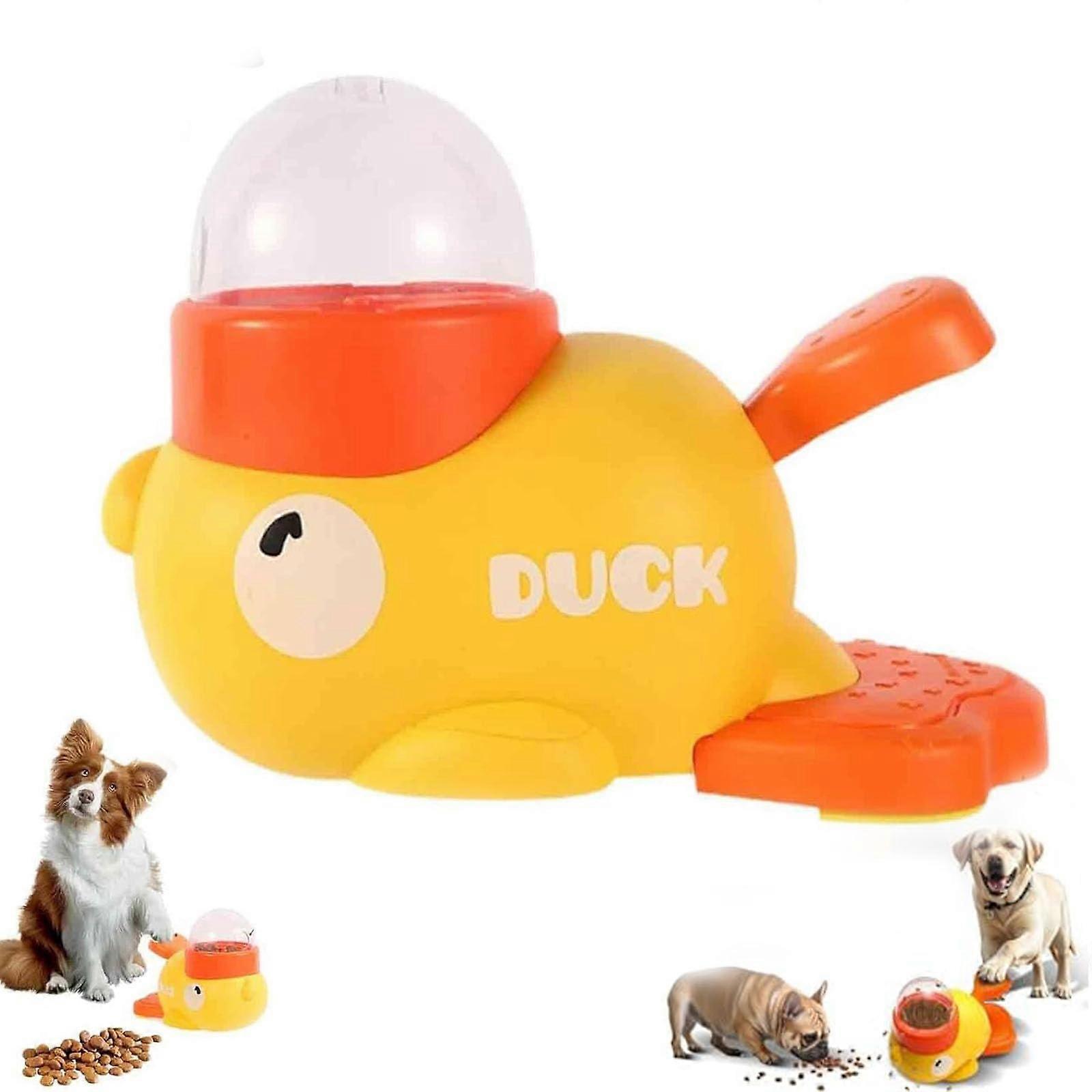 Interactive Cat  Dispenser DuckShaped Puzzle Feeder Toy with Slow Feeding Adjustable Openings