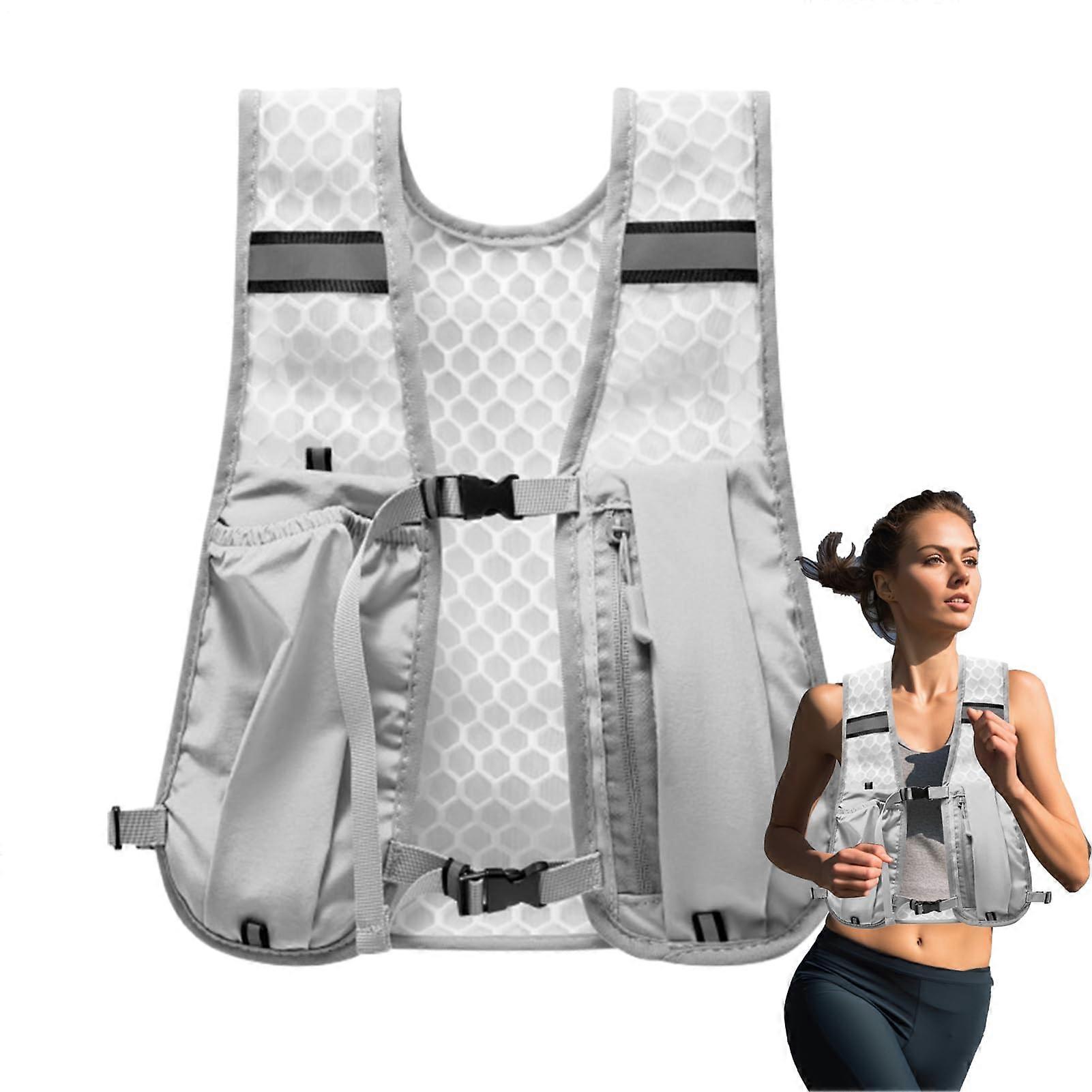 Running Vest with Reflective Strips, Breathable Mesh and MultiPocket Hydration Vest Light Gray