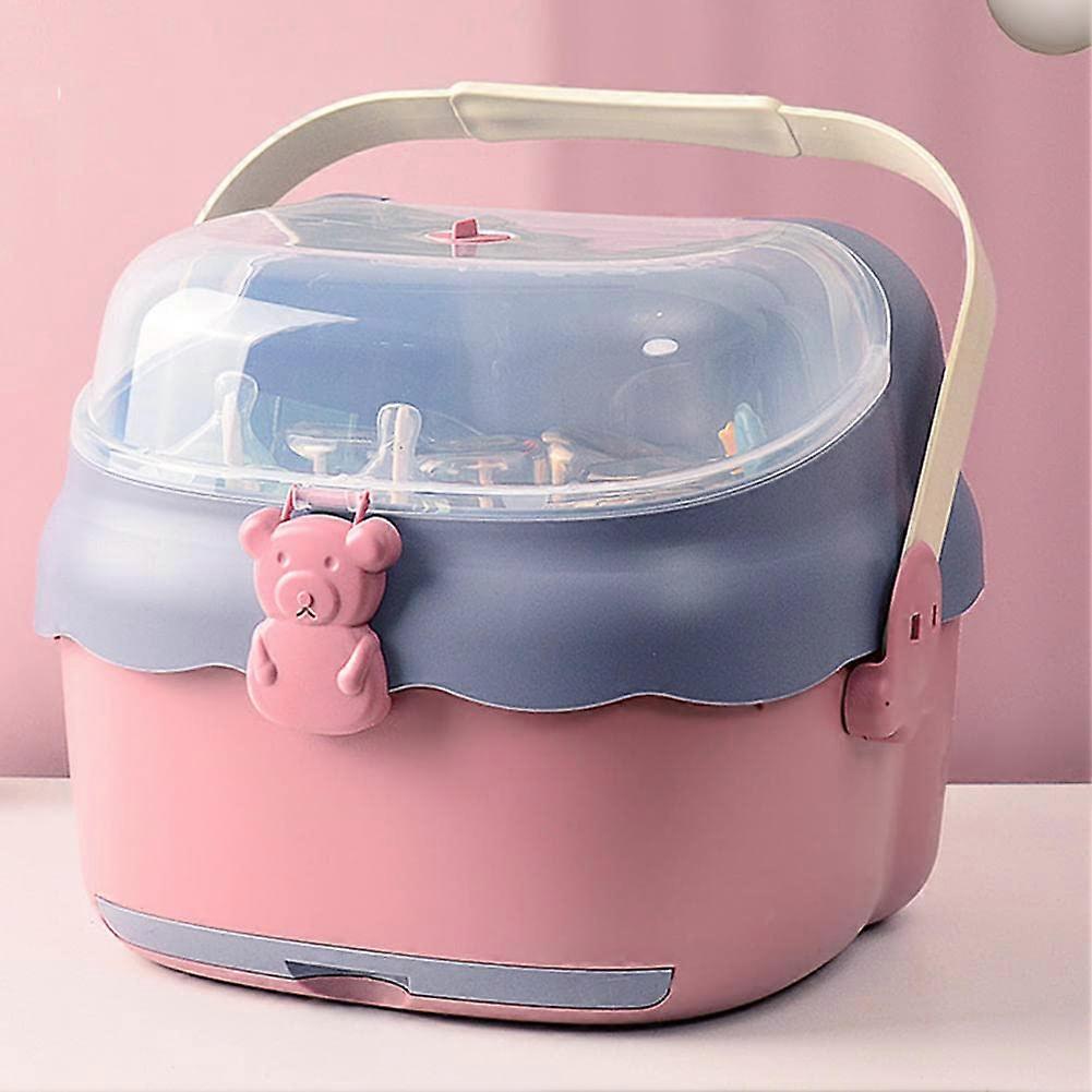 Baby Bottle Storage Box with Lid, 2 in 1 Drying Rack Organizer, Dustproof Stackable Design