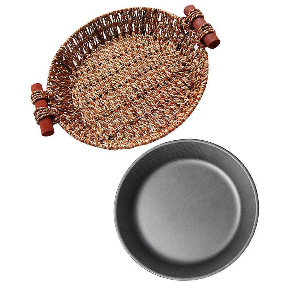 Iron Serving Tray Round Steak Cooking Pan Non-Stick 1 Set