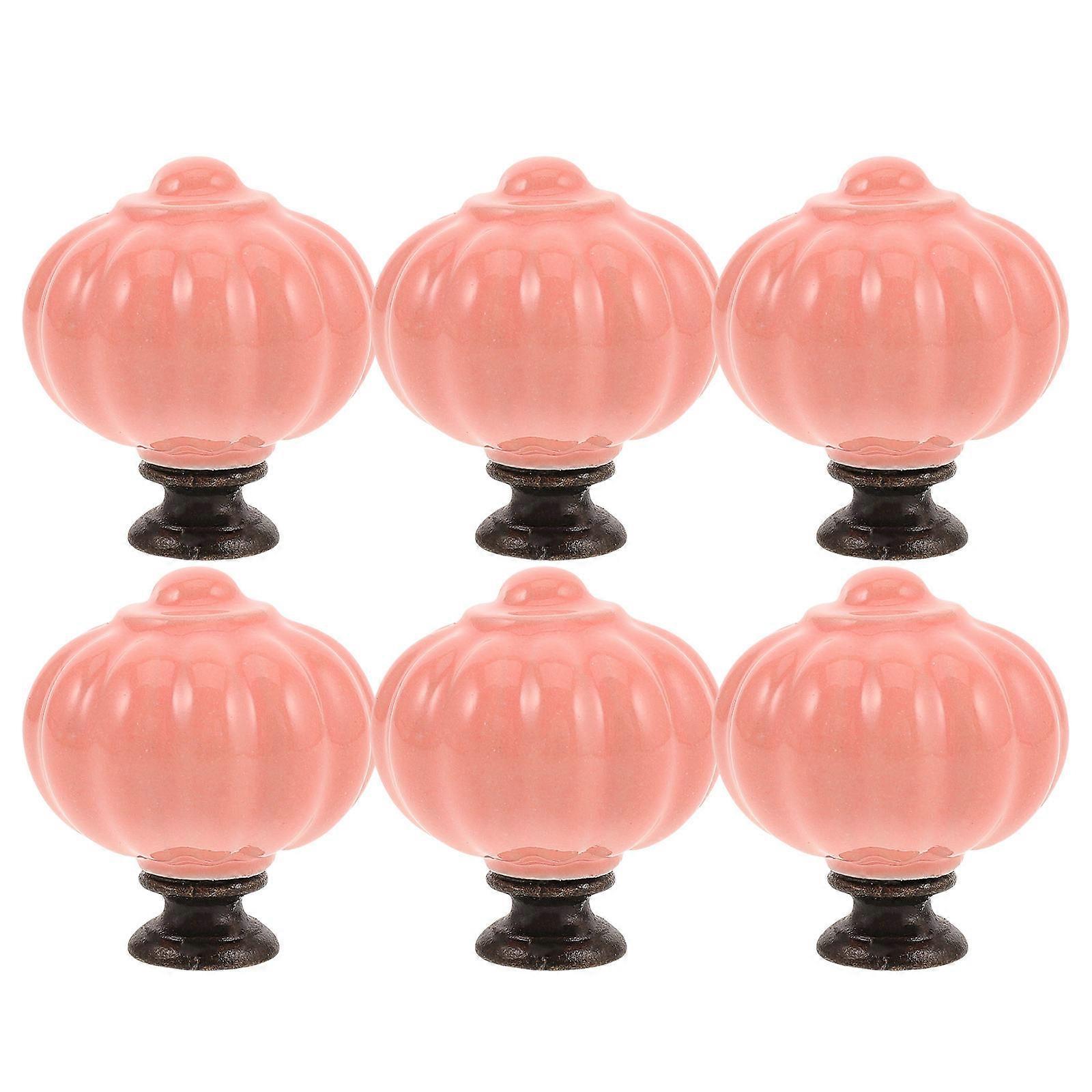 Pumpkin Pink Ceramic Knobs for Cabinet Pulls 6Pcs with Unique Design