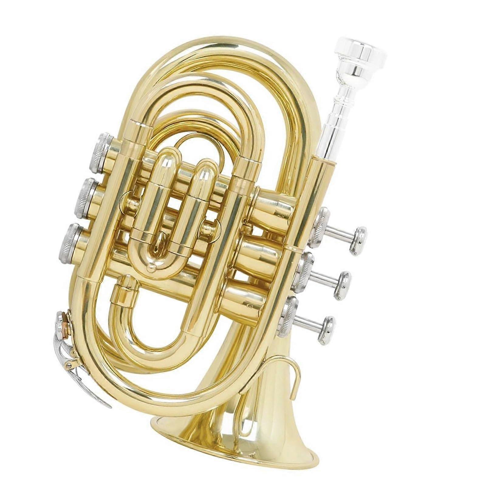 Bb Trumpet Mini Compact Brass for Beginners Practice Performance Bright Resonant Tone