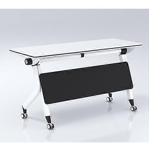 Folding Conference Table with Wheels, Walnut Finish, Adjustable Height Mobile Training Desk