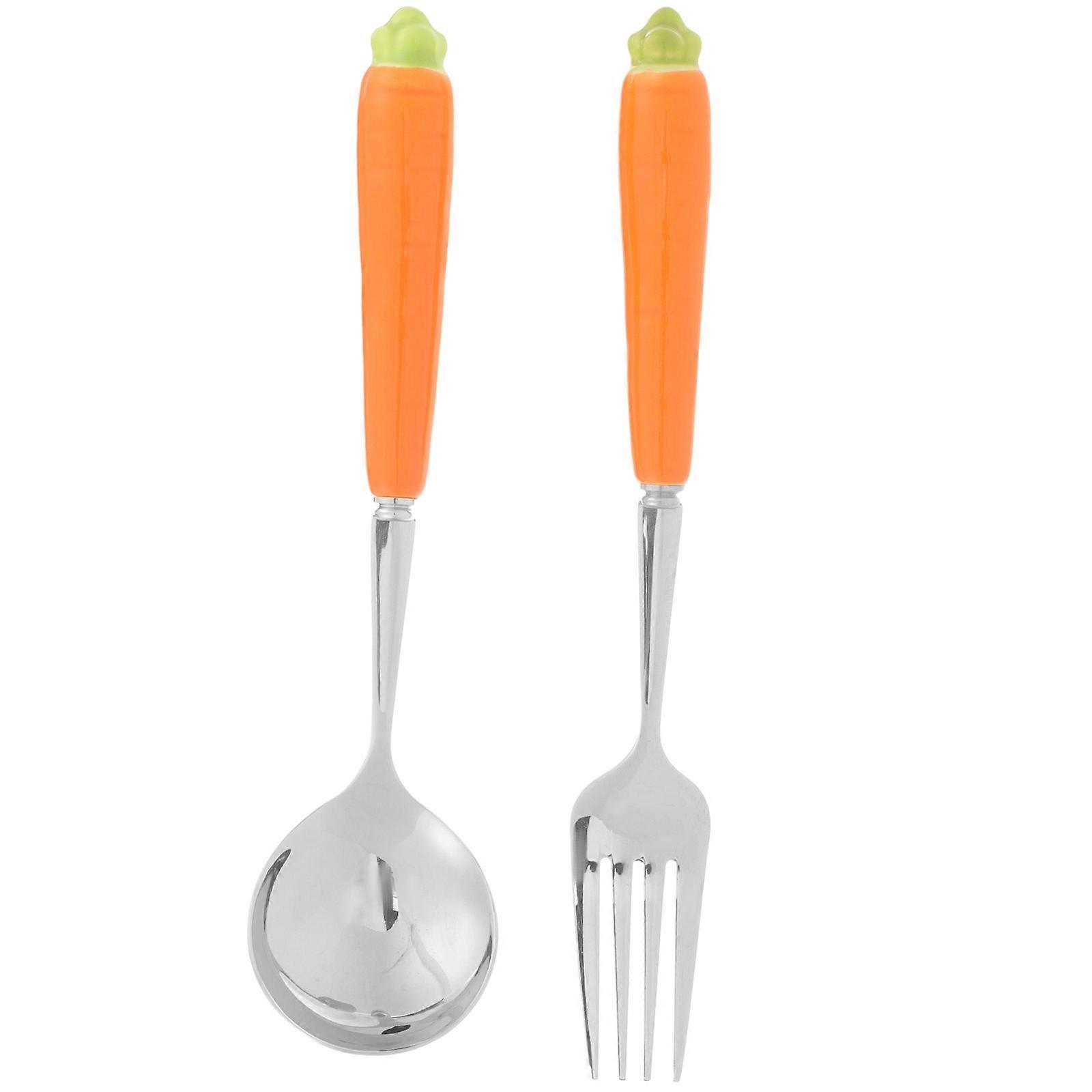 Cute Fork Spoon Easter Themed Flatware Adorable Cartoon Carrot 2Pcs