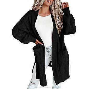 Womens Long Sleeve Cardigans Sweaters Open Front Knit Coat Casual Outwear with Pockets Black