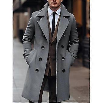 Men's Double-Breasted Long Wool Coat for Fall/Winter Youth Solid-Color Casual Wool Overcoat
